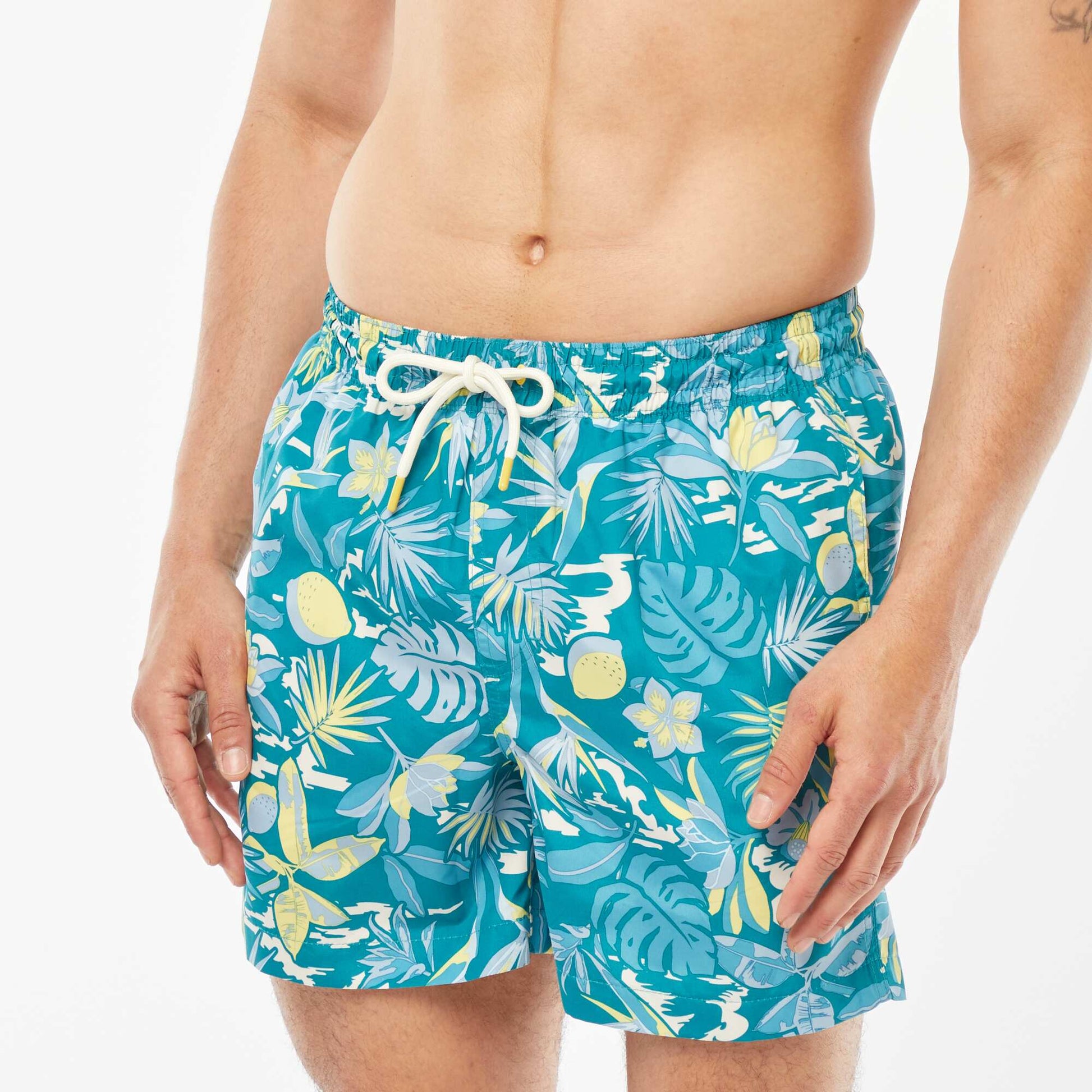 Short de bain imprimé fantaisie VERT FEUILLAGE