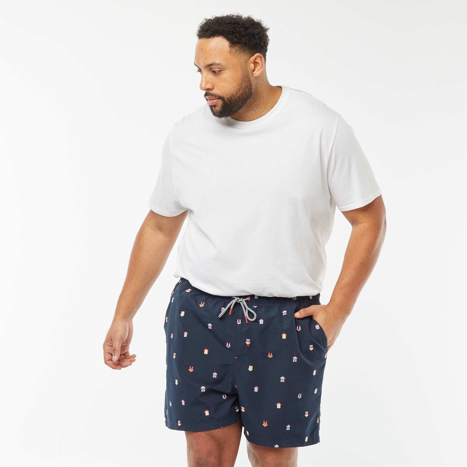 Short de bain avec motifs brodés BLEU MARINE