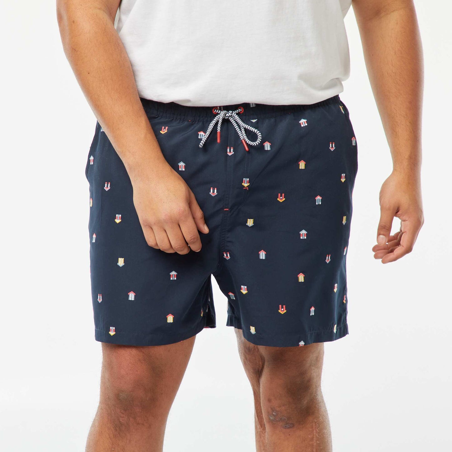 Short de bain avec motifs brodés BLEU MARINE