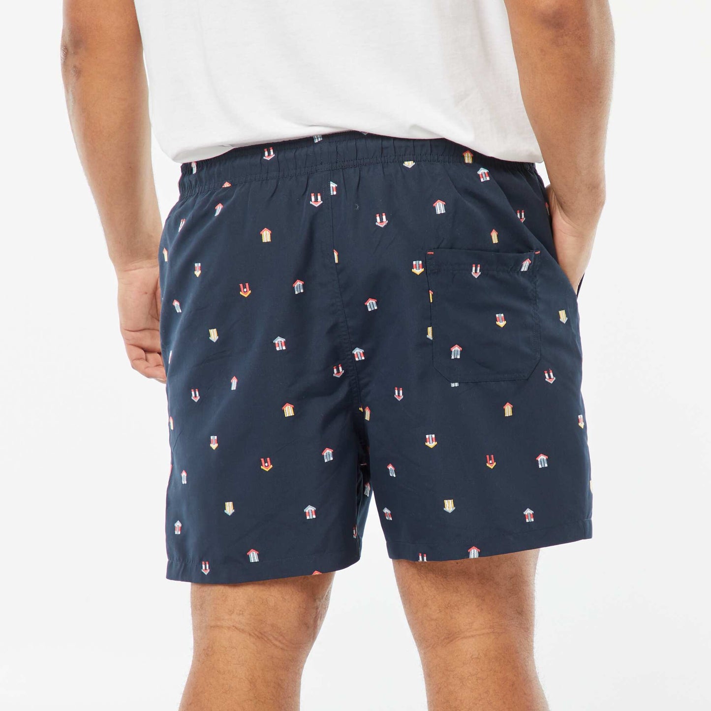 Short de bain avec motifs brodés BLEU MARINE