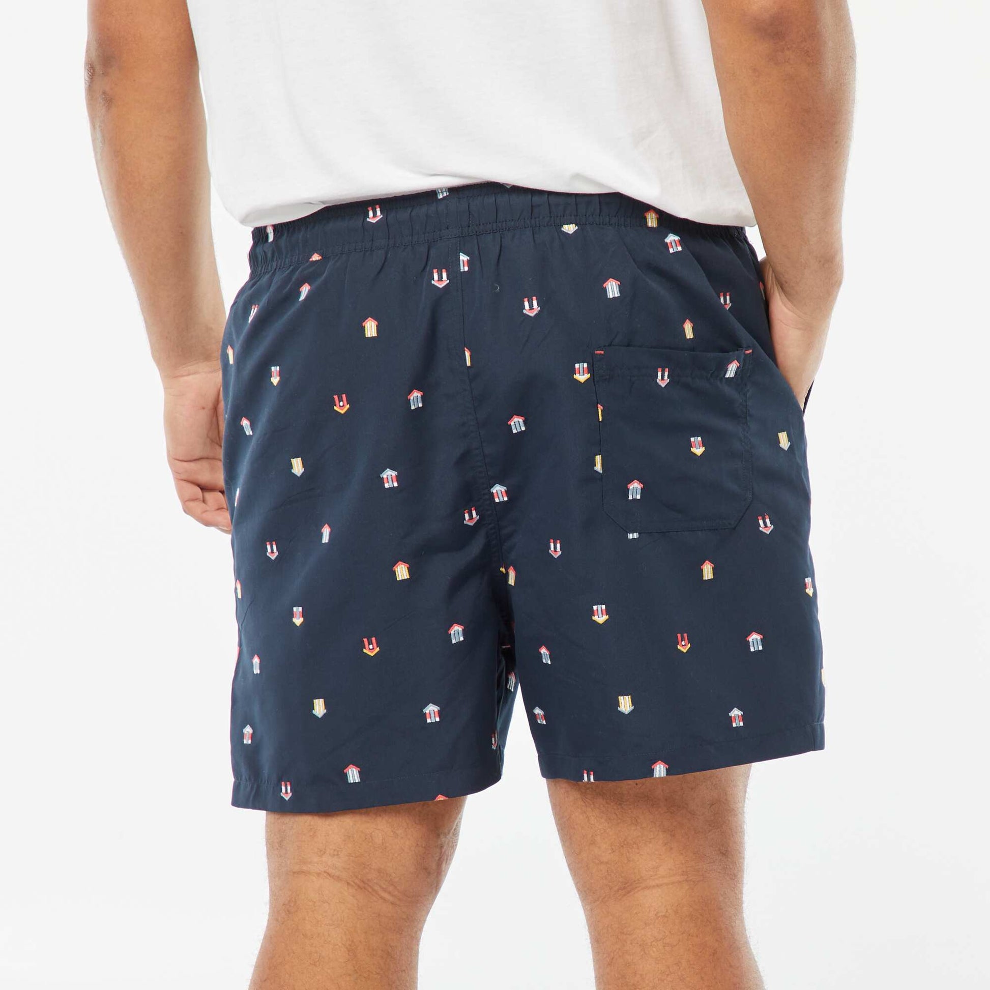 Short de bain avec motifs brodés BLEU MARINE