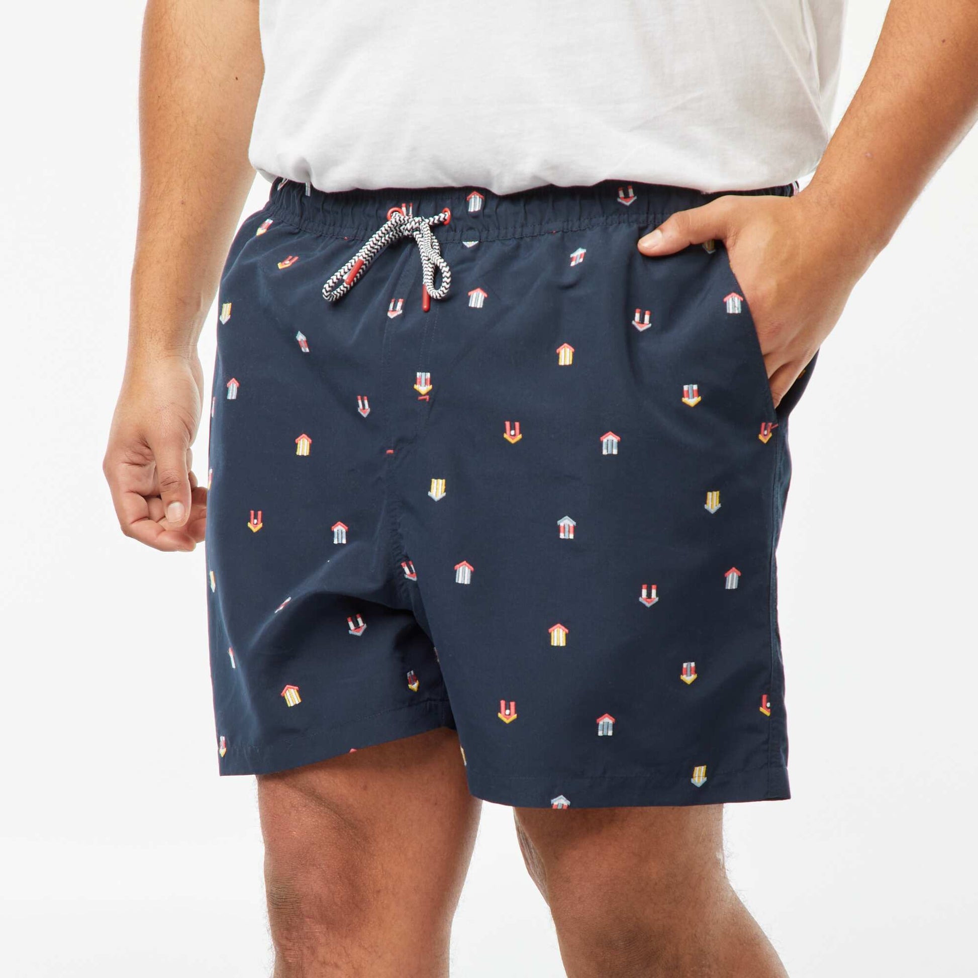 Short de bain avec motifs brodés BLEU MARINE