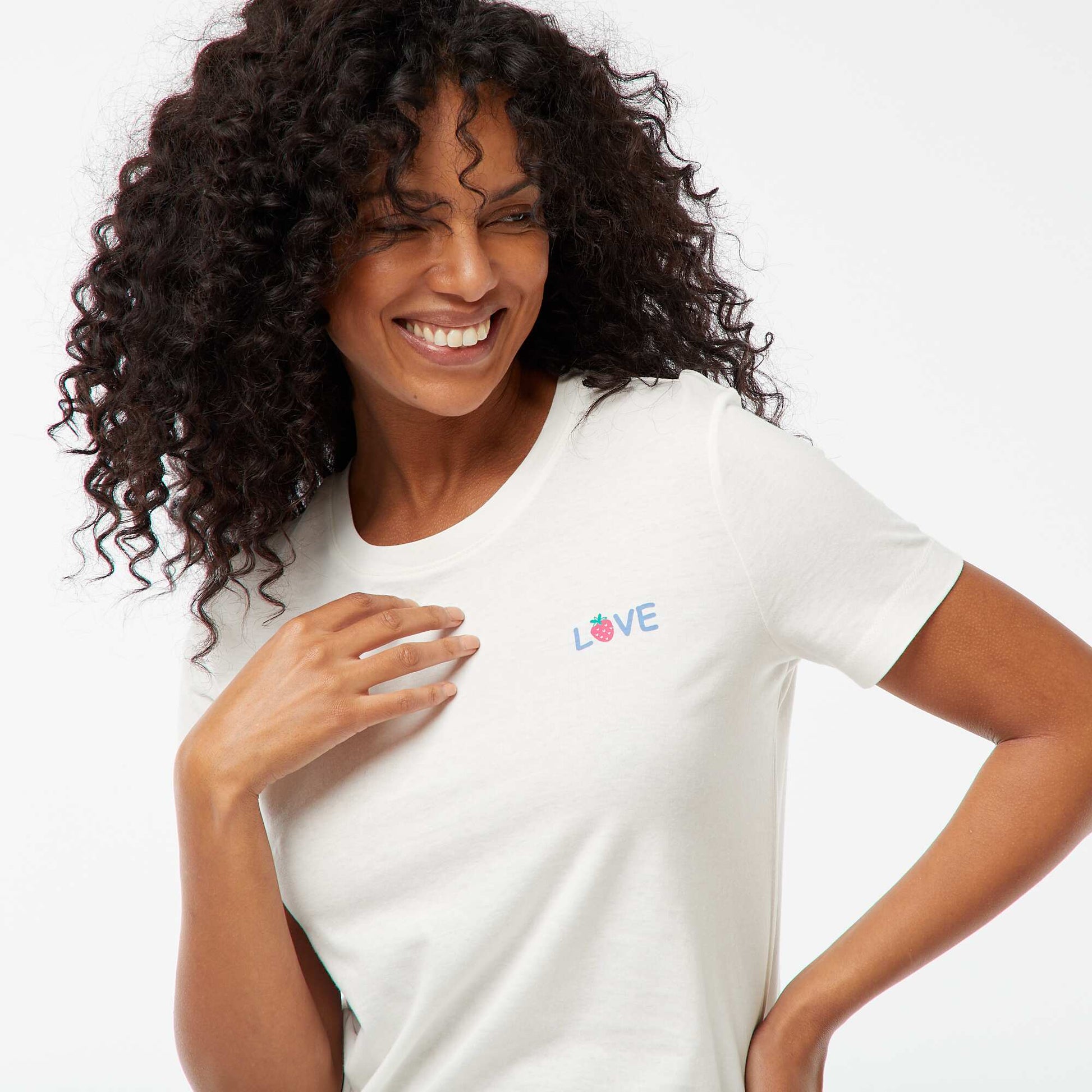 Pyjama tee-shirt à message + short rayé - 2 pièces BLANC