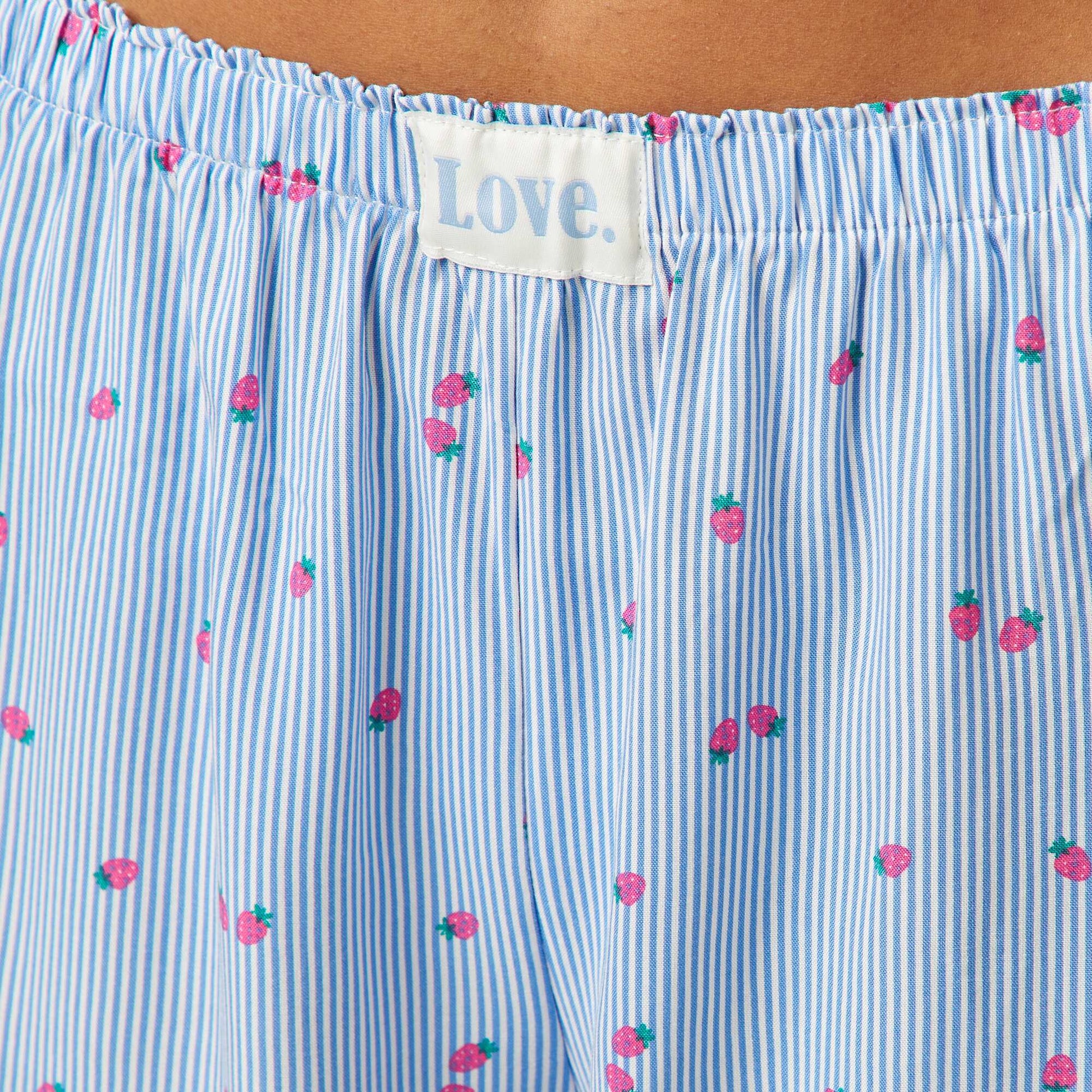 Pyjama tee-shirt à message + short rayé - 2 pièces BLANC
