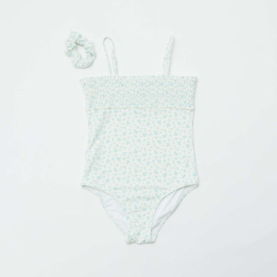 Maillot de bain 1 pièce à imprimé + chouchou - 2 pièces BLANC