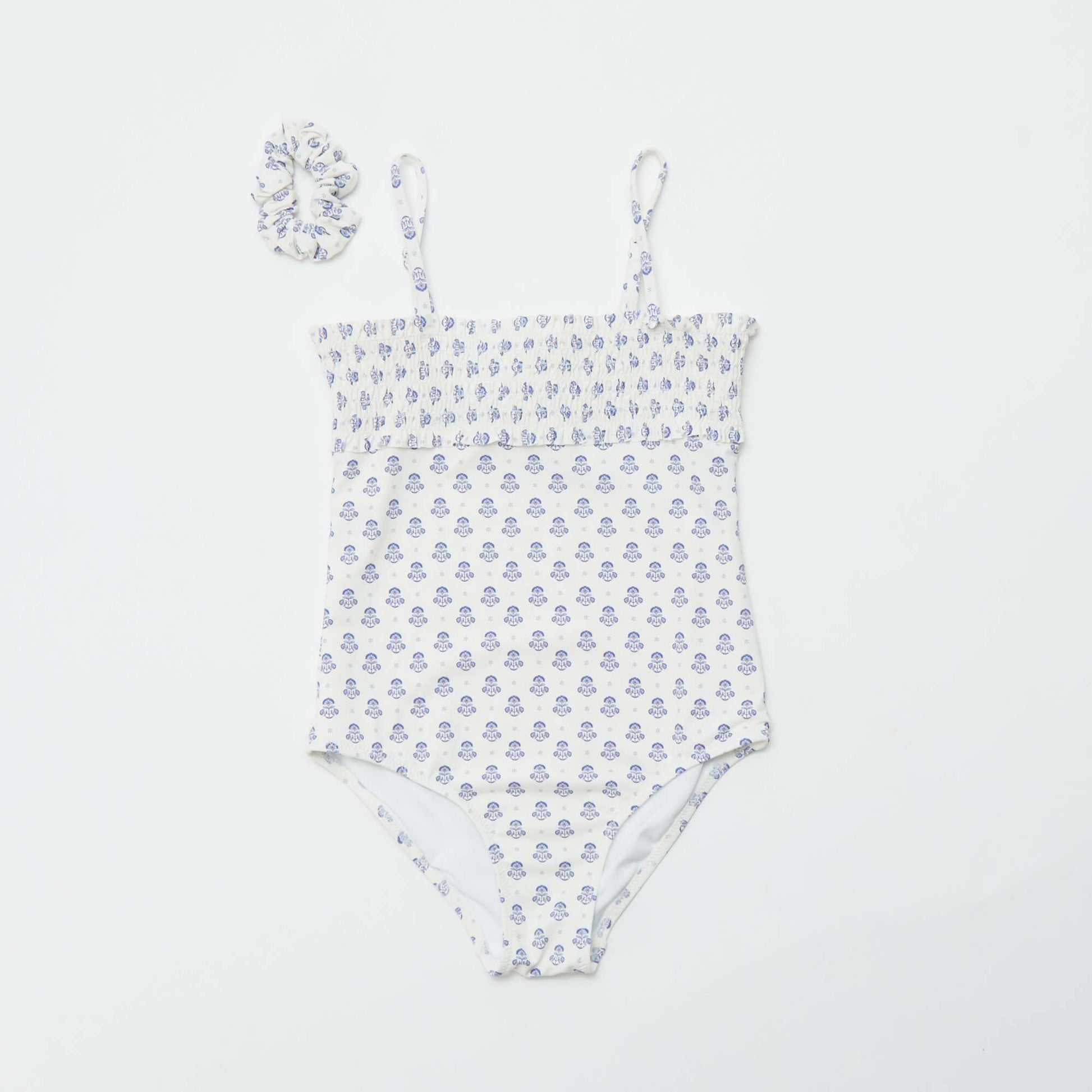 Maillot de bain 1 pièce à imprimé + chouchou - 2 pièces BLANC