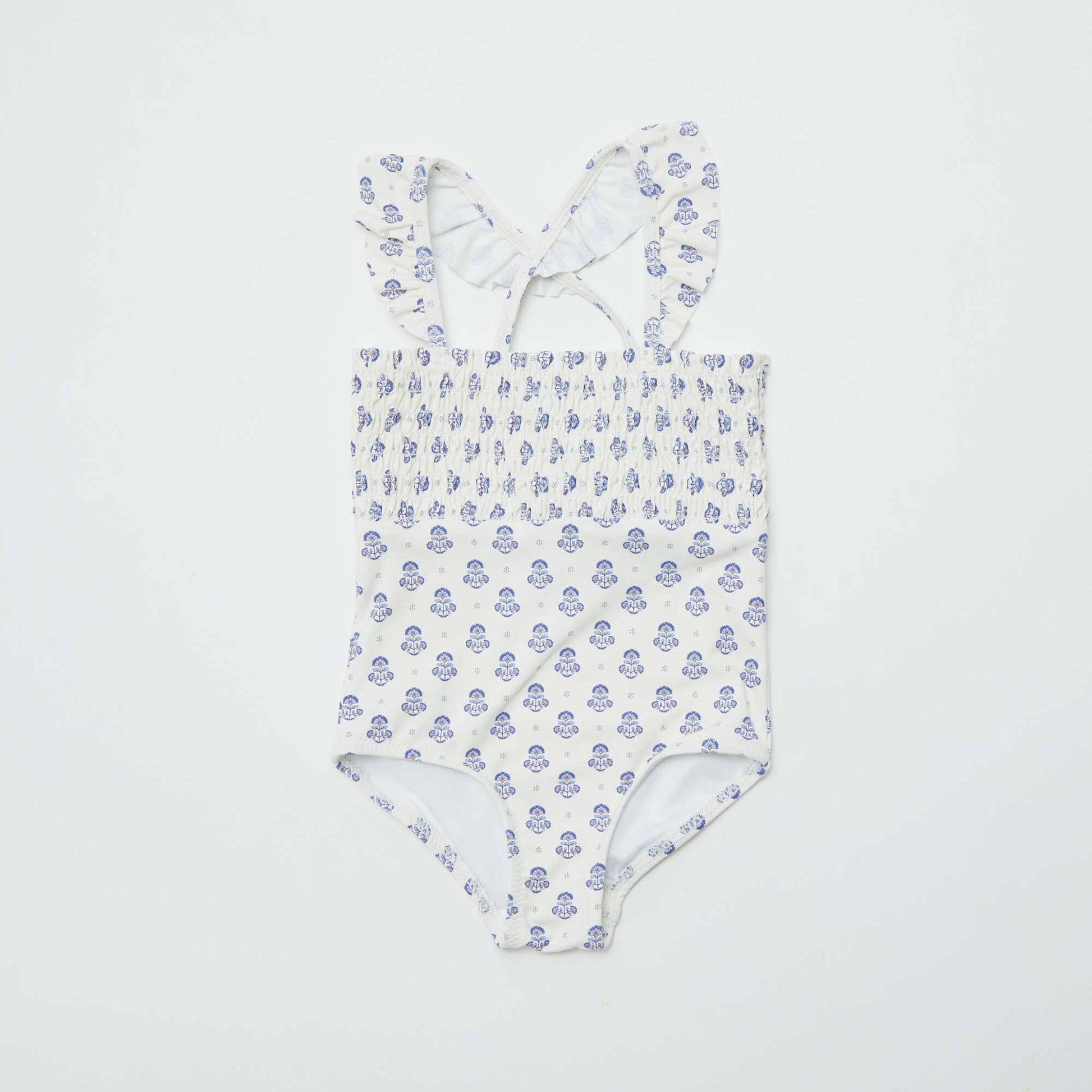 Maillot de bain à imprimé avec volants - 1 pièce BLANC