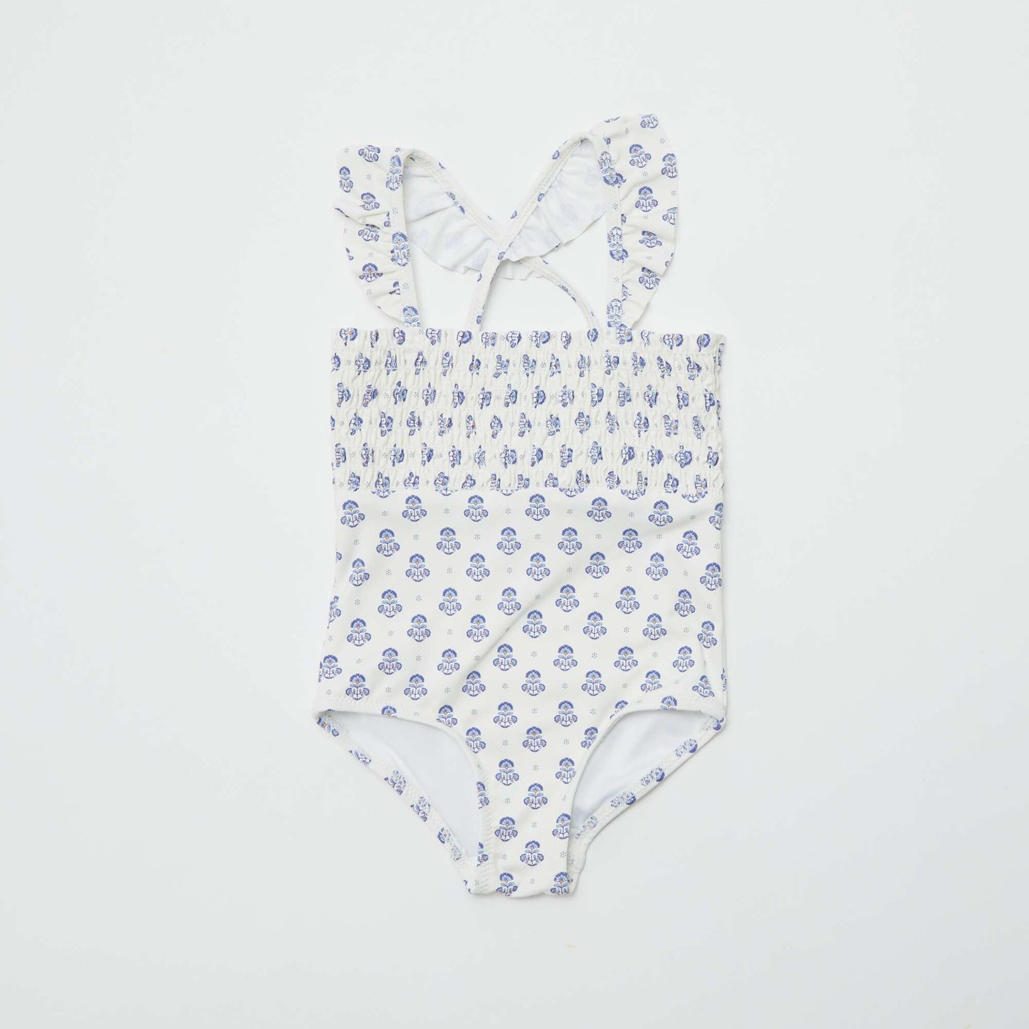 Maillot de bain à imprimé avec volants - 1 pièce BLANC