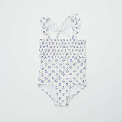 Maillot de bain à imprimé avec volants - 1 pièce BLANC