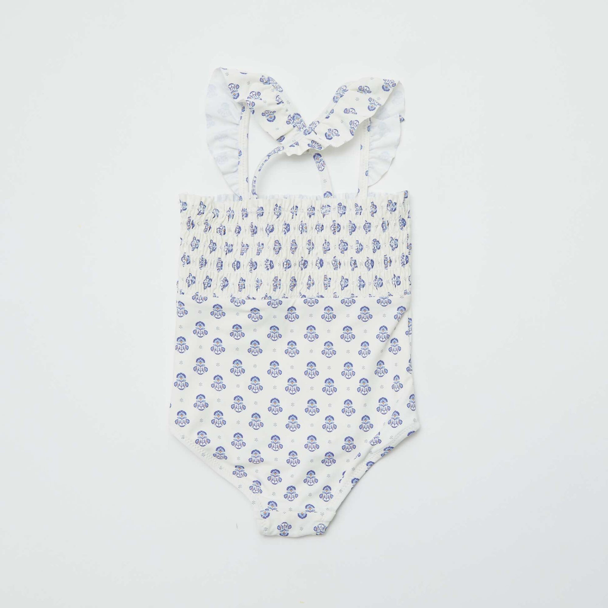 Maillot de bain à imprimé avec volants - 1 pièce BLANC