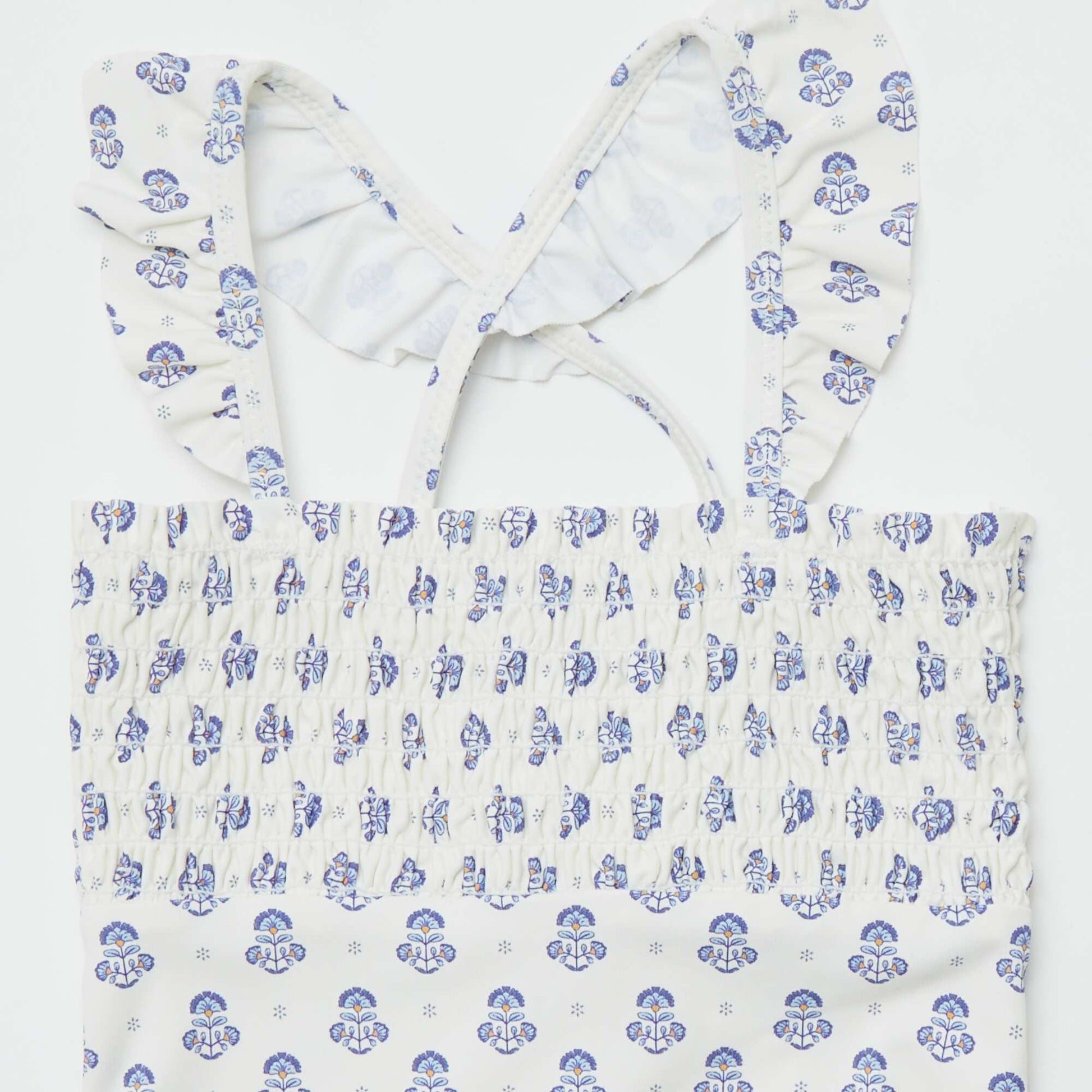 Maillot de bain à imprimé avec volants - 1 pièce BLANC
