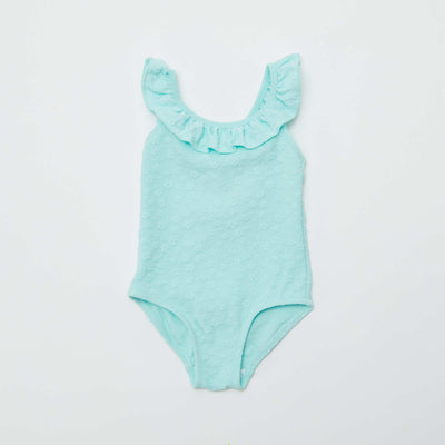 Maillot de bain volanté et brodé - 1 pièce BLEU