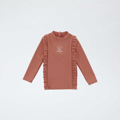 T-shirt de bain volanté à manches longues ROSE