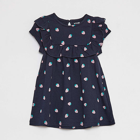 Robe volantée à manches courtes BLEU