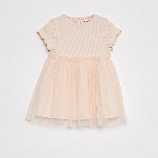 Robe à manches courtes avec bas en tulle ROSE
