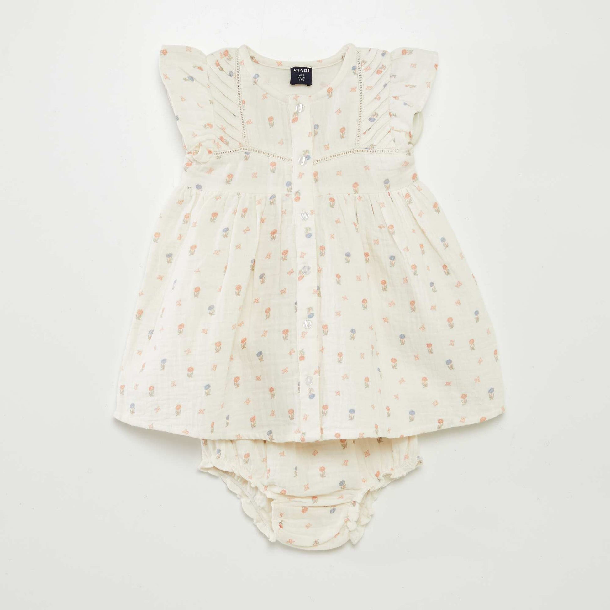 Robe en gaze de coton + culotte - 2 pièces BLANC