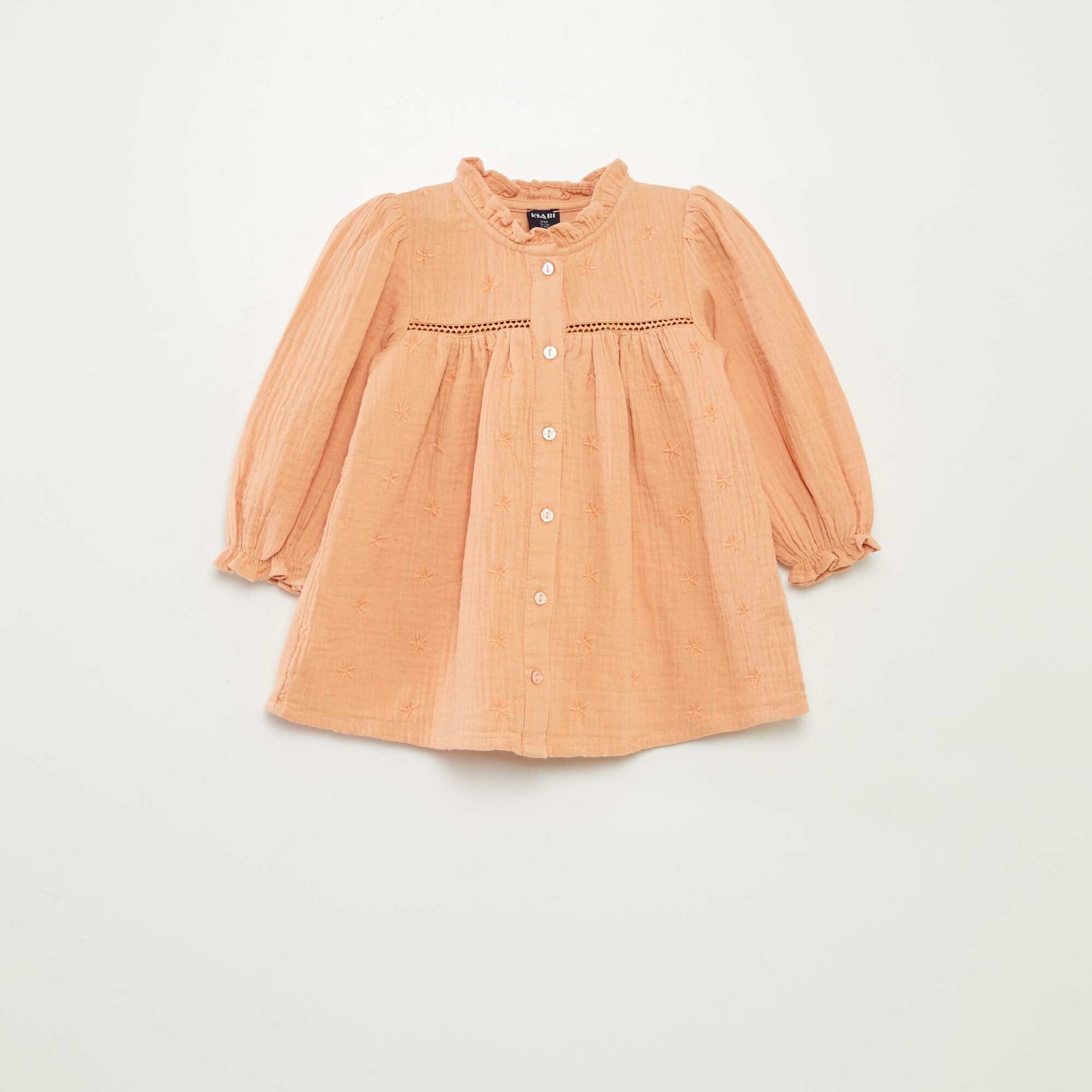 Robe à manches longues en gaze de coton BEIGE