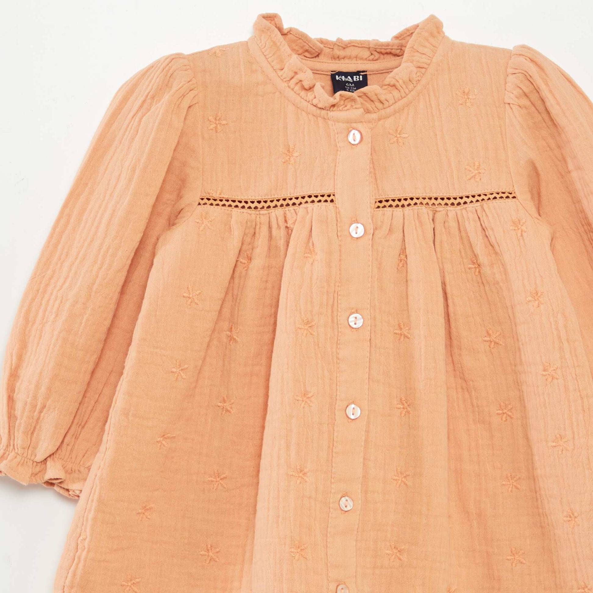 Robe à manches longues en gaze de coton BEIGE