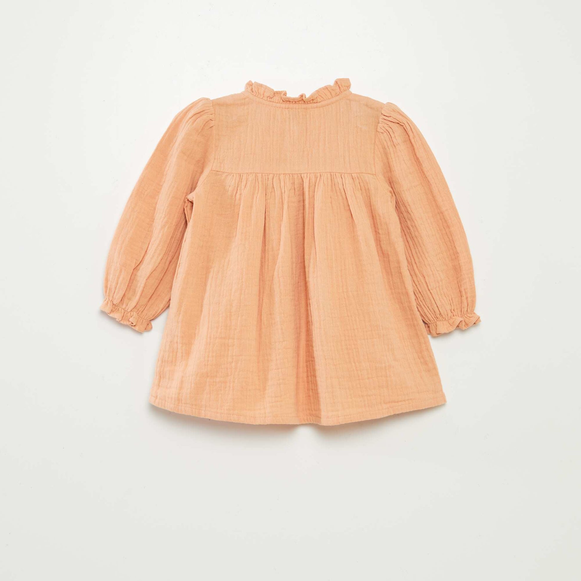 Robe à manches longues en gaze de coton BEIGE