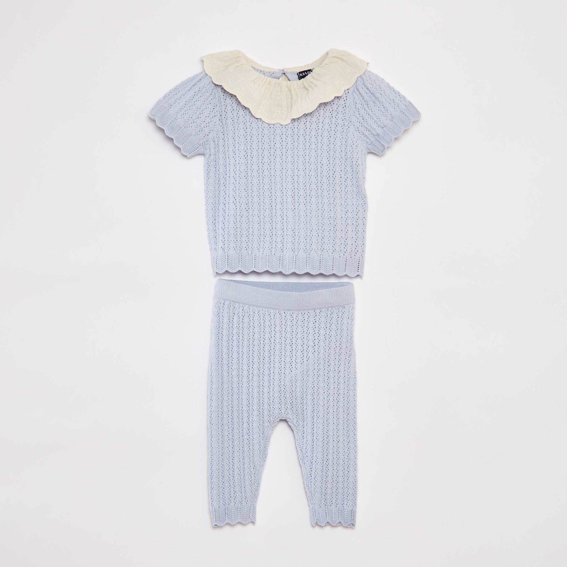 Ensemble t-blouse avec col fantaisiste + legging en tricot BLEU