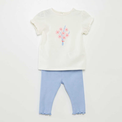 Ensemble t-shirt + legging côtelé - 2 pièces BLANC