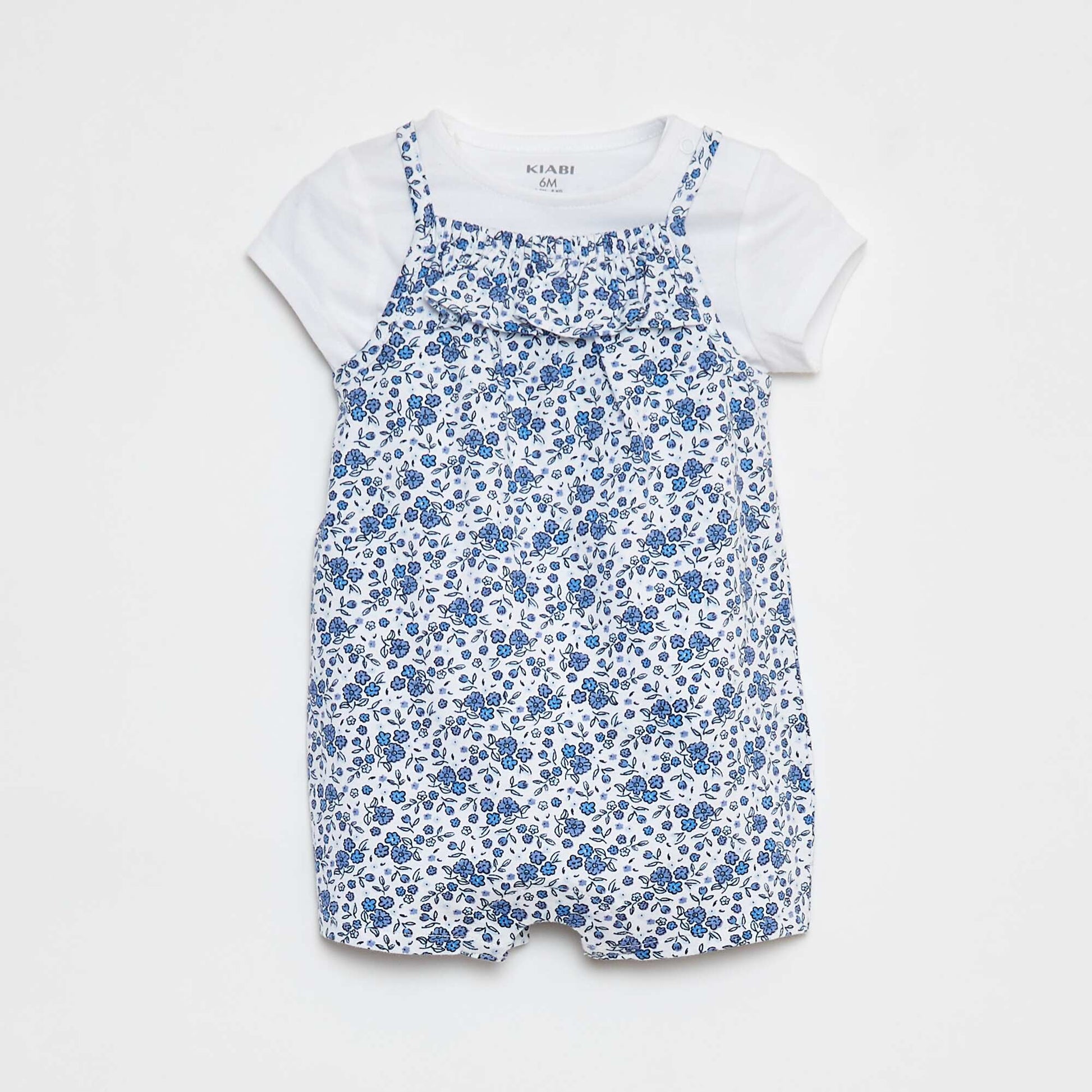 T-shirt + combishort à imprimé fleuri - 2 pièces BLANC/BLEU