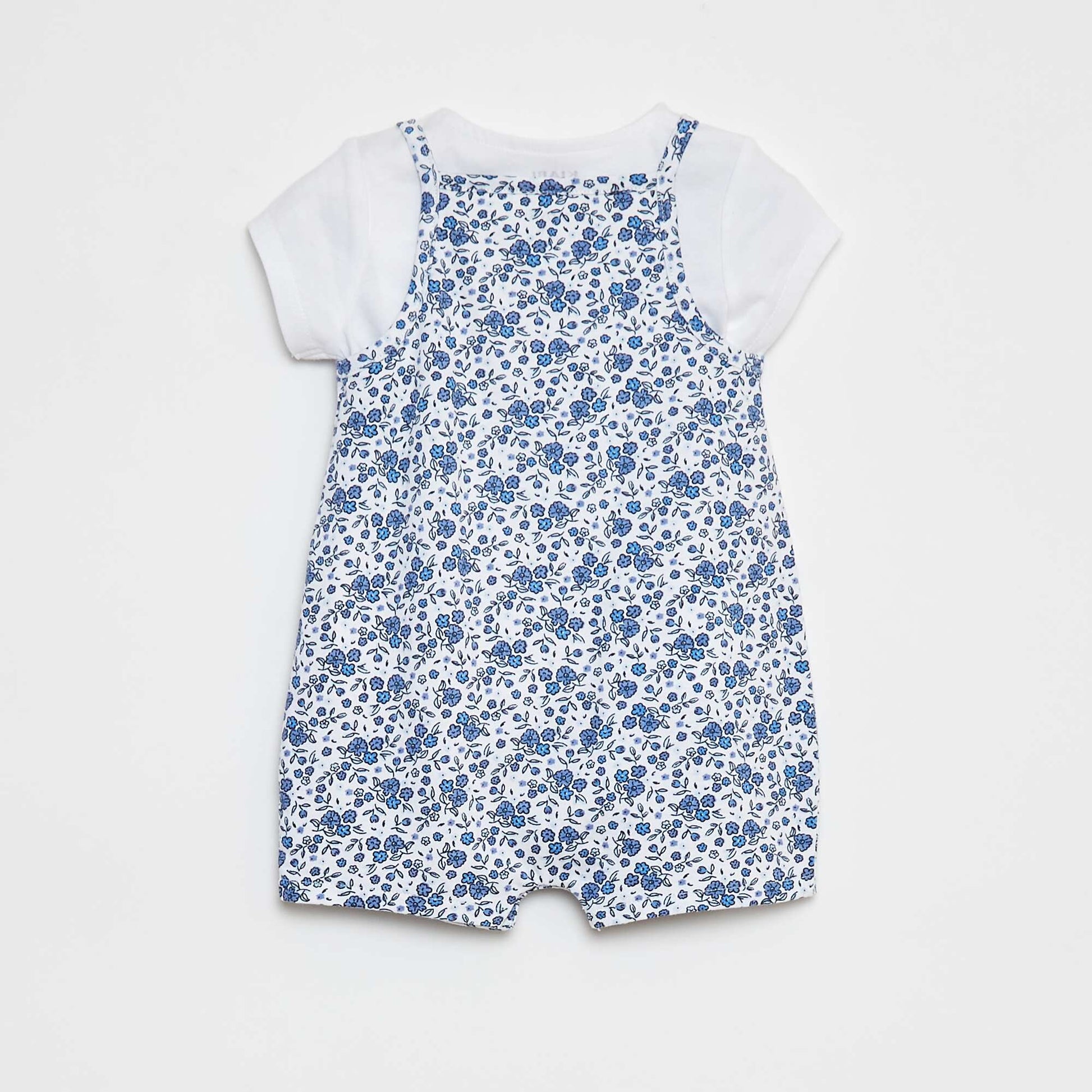 T-shirt + combishort à imprimé fleuri - 2 pièces BLANC/BLEU