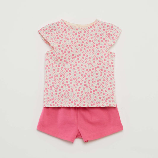 Ensemble short + t-shirt volanté - 2 pièces ROSE