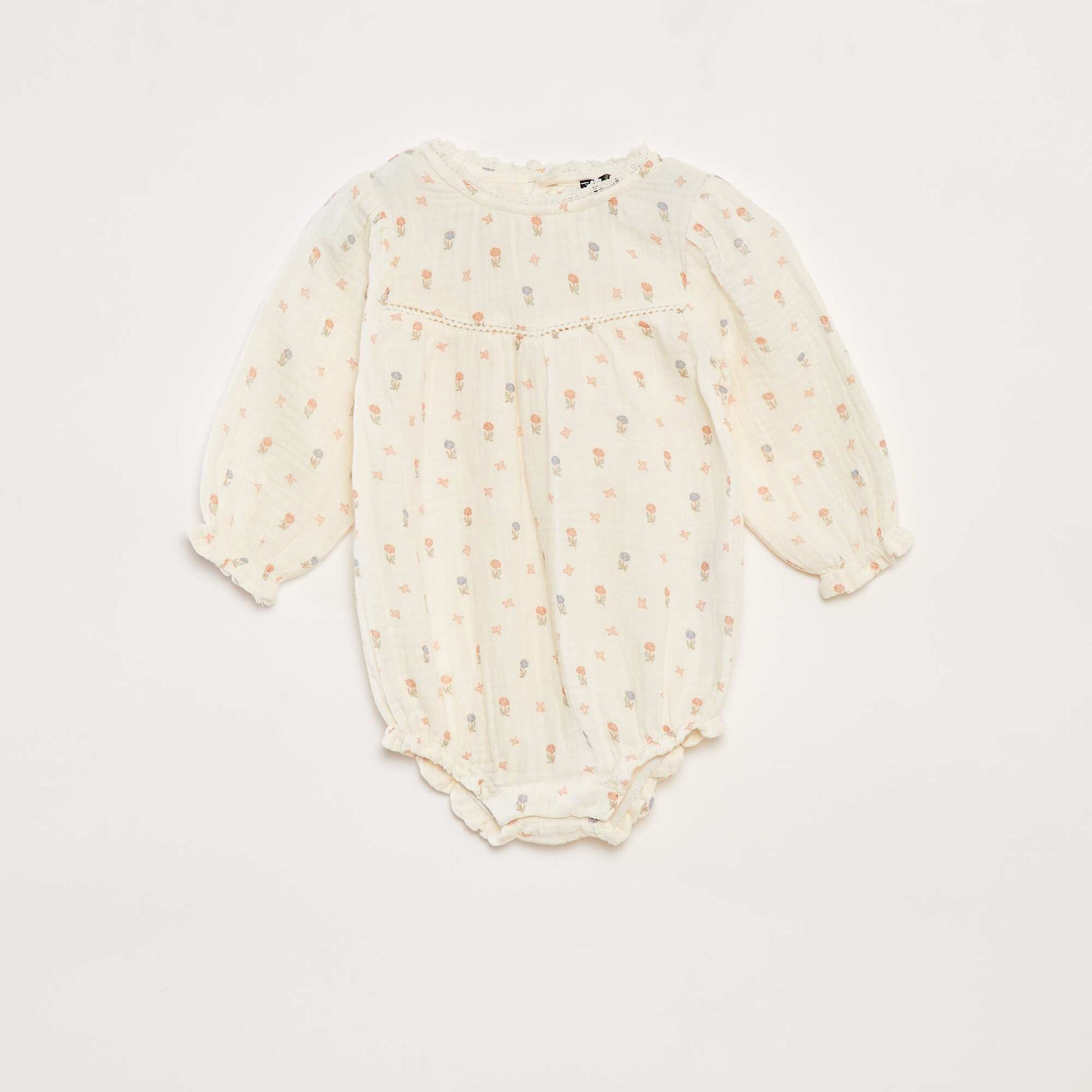 Ensemble barboteuse en gaze de coton + bandeau - 2 pièces BLANC