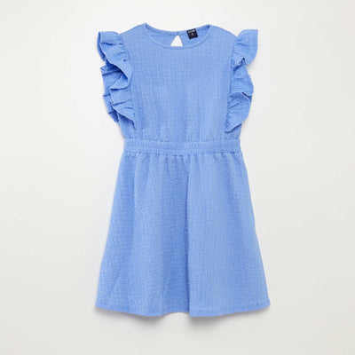 Robe volantée en matière gaufrée BLEU