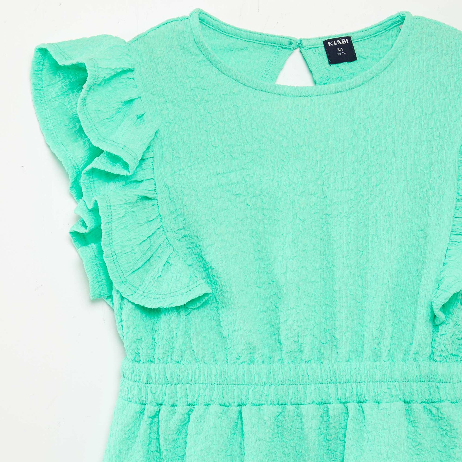 Robe volantée en matière gaufrée VERT
