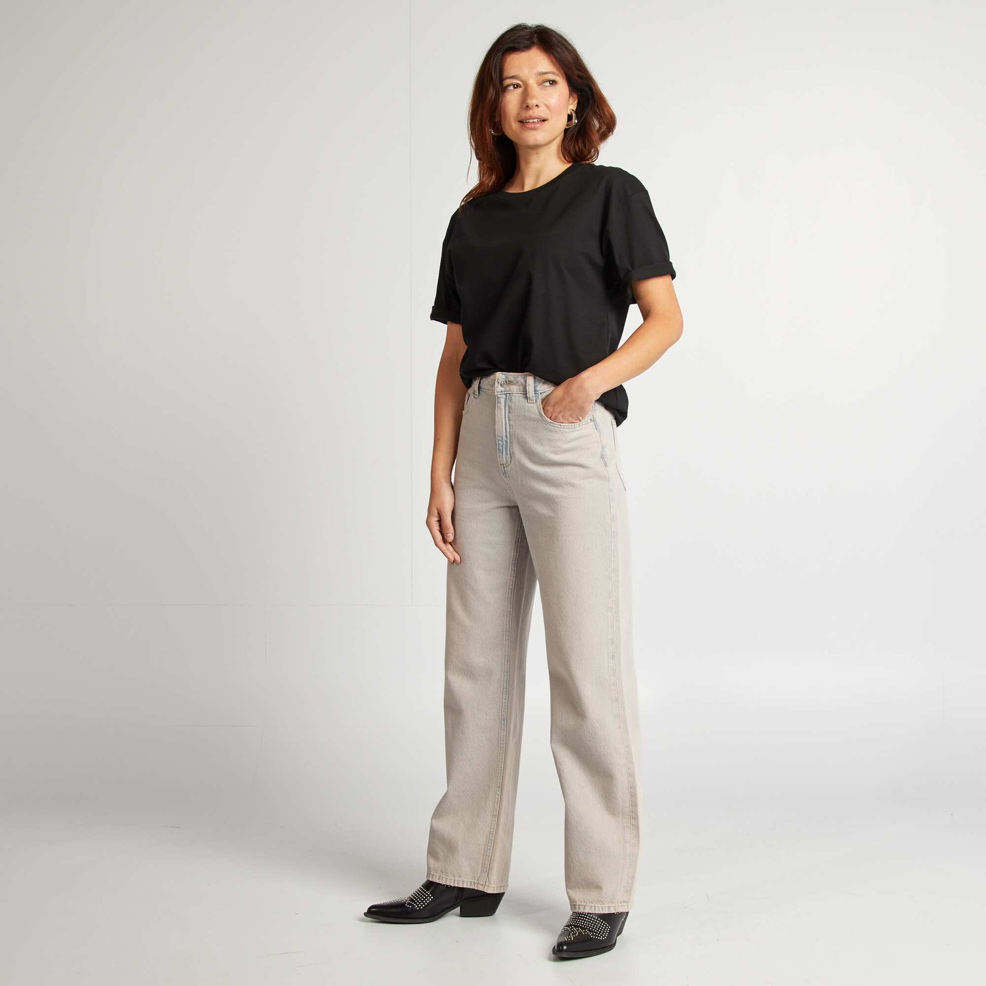 Jean large taille haute BLEU