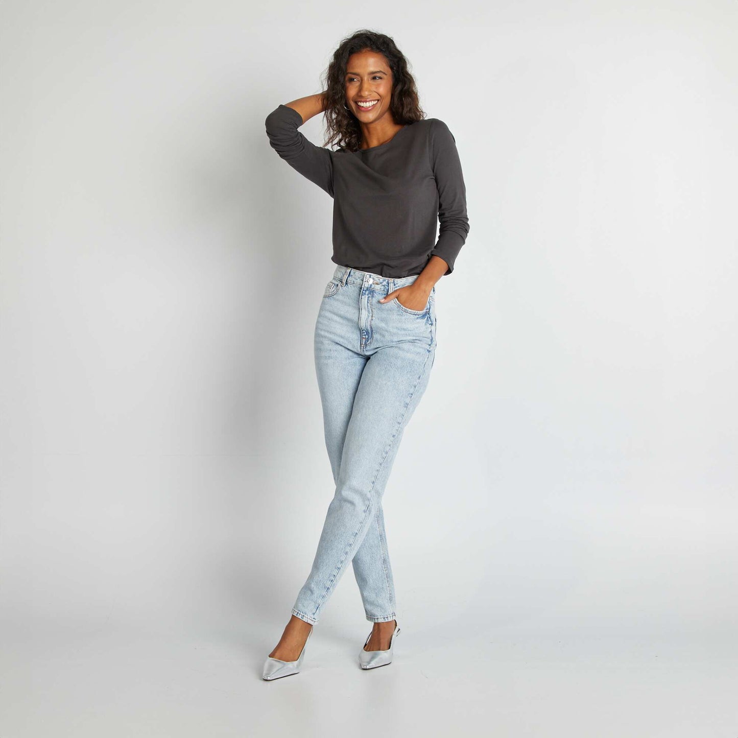Jean mom taille haute Bleu