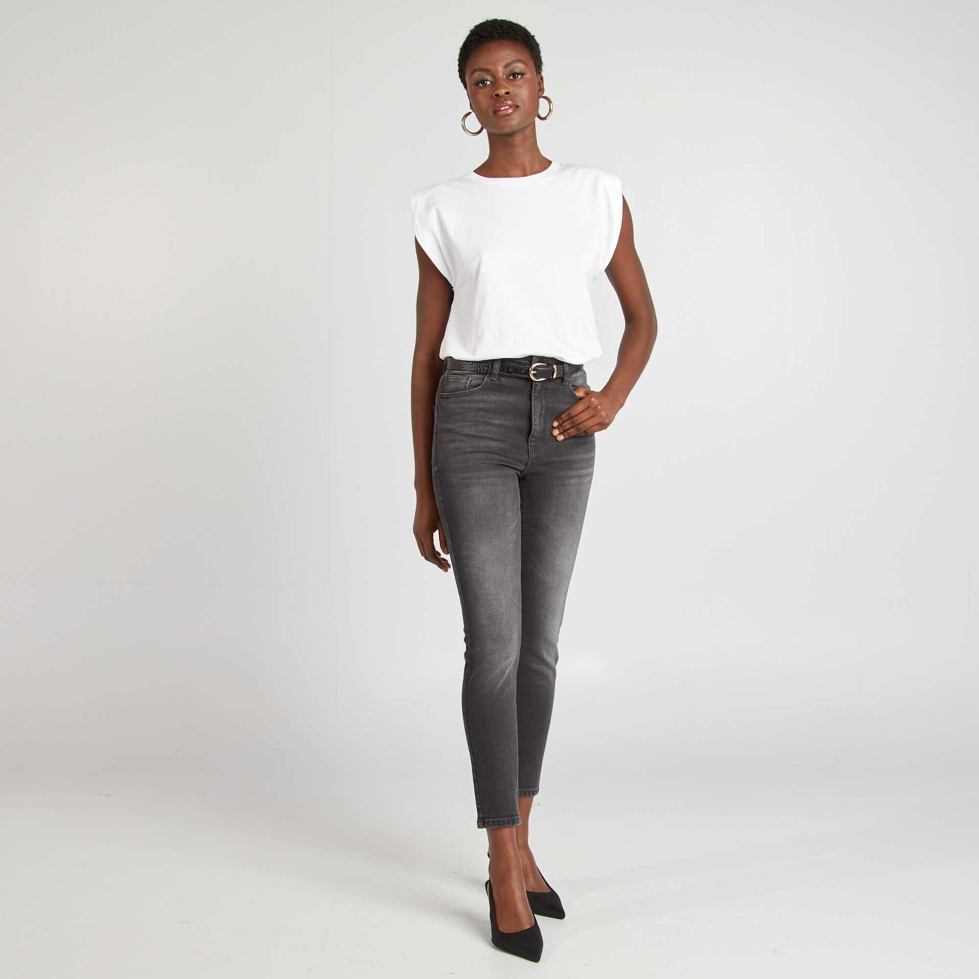 Jean slim taille haute Gris