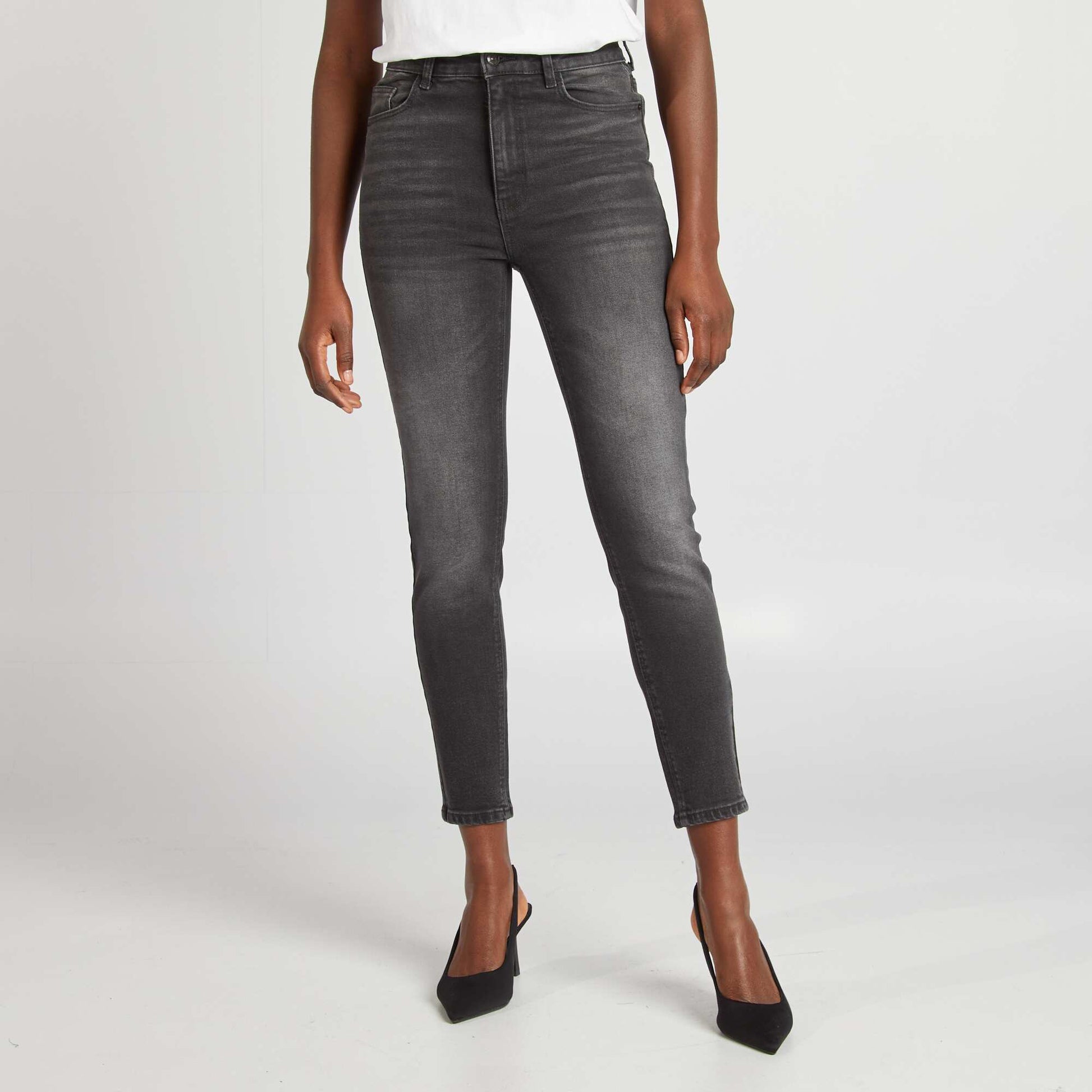 Jean slim taille haute Gris