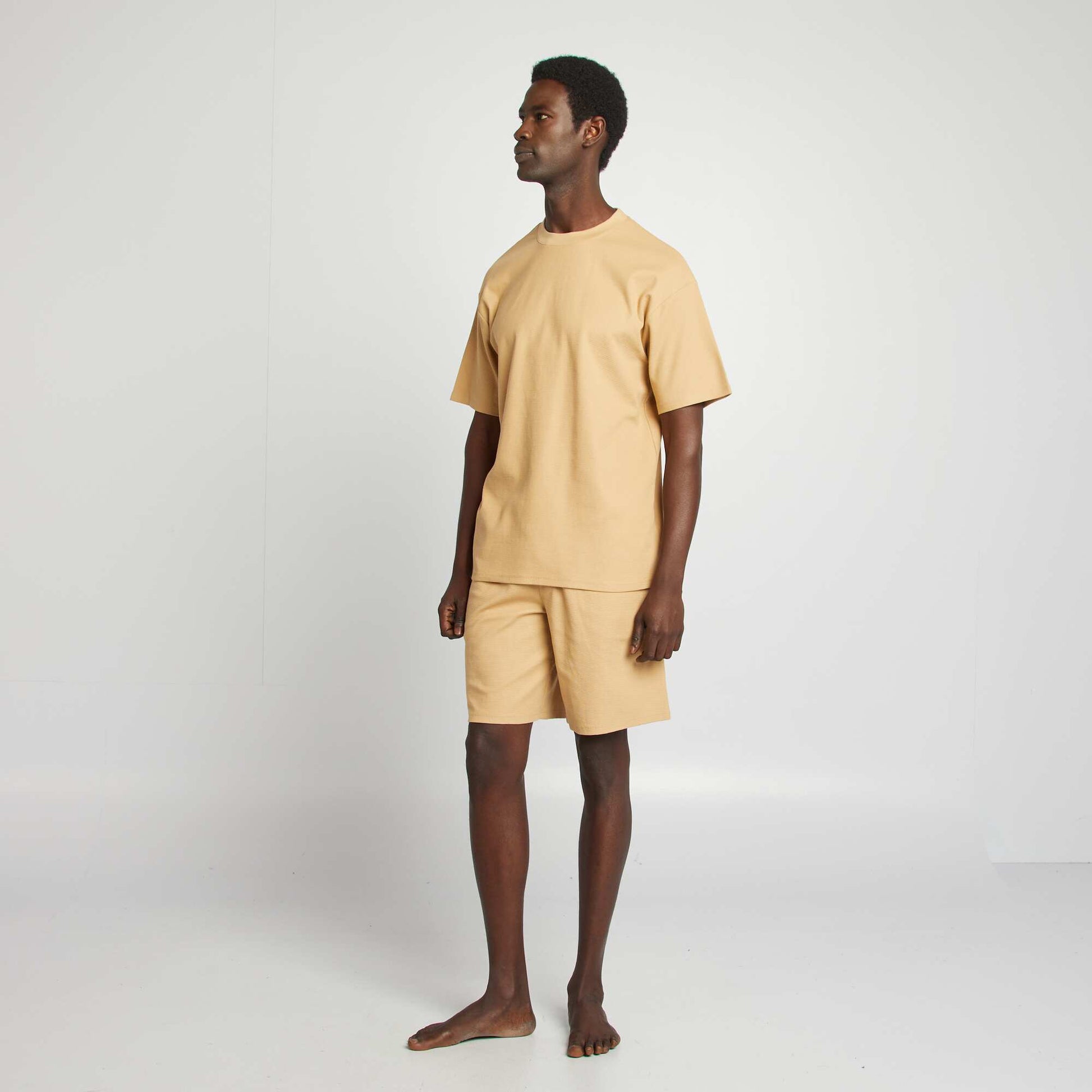 Pyjama court en maille gaufrée - 2 pièces BEIGE