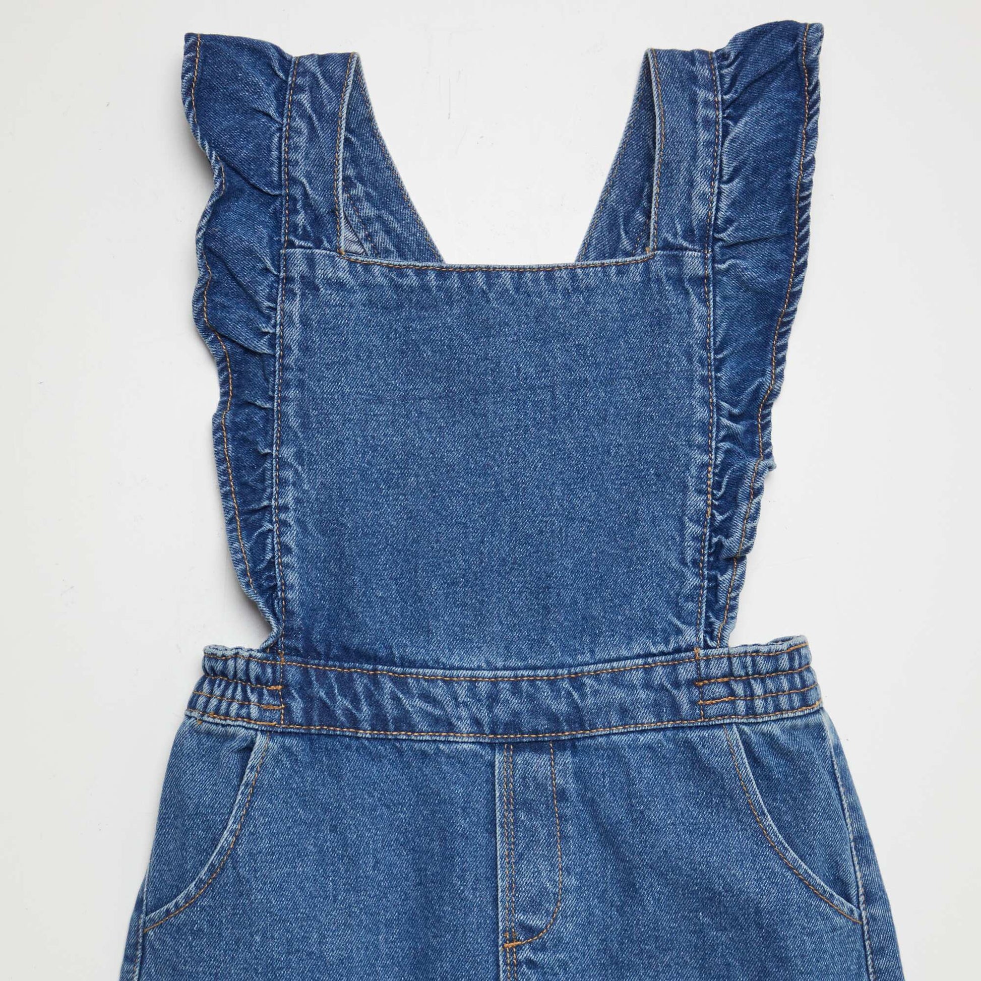 Salopette robe en jean avec volants Bleu