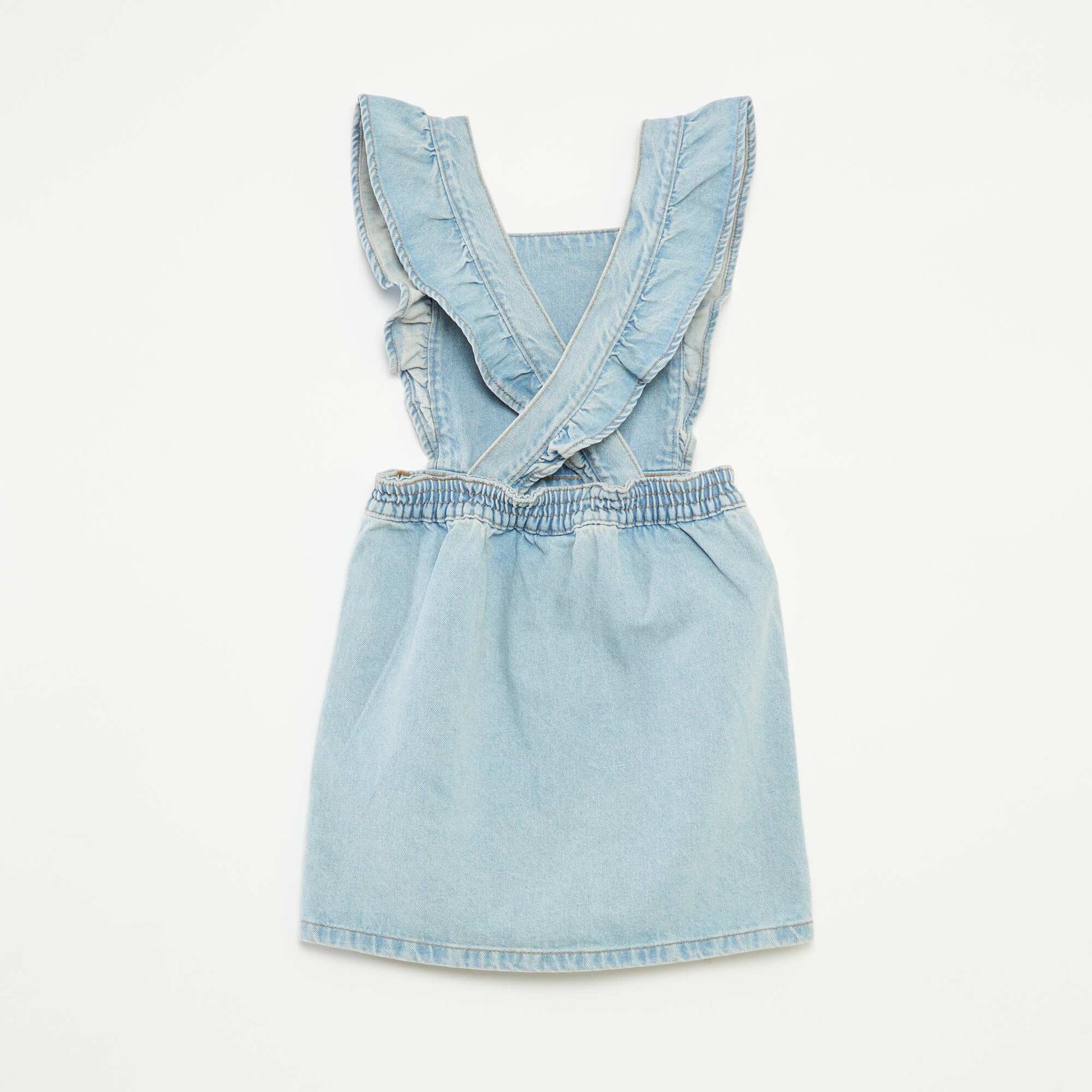 Salopette robe en jean avec volants BLEU