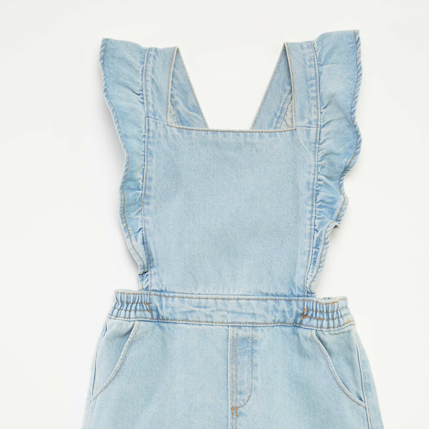 Salopette robe en jean avec volants BLEU