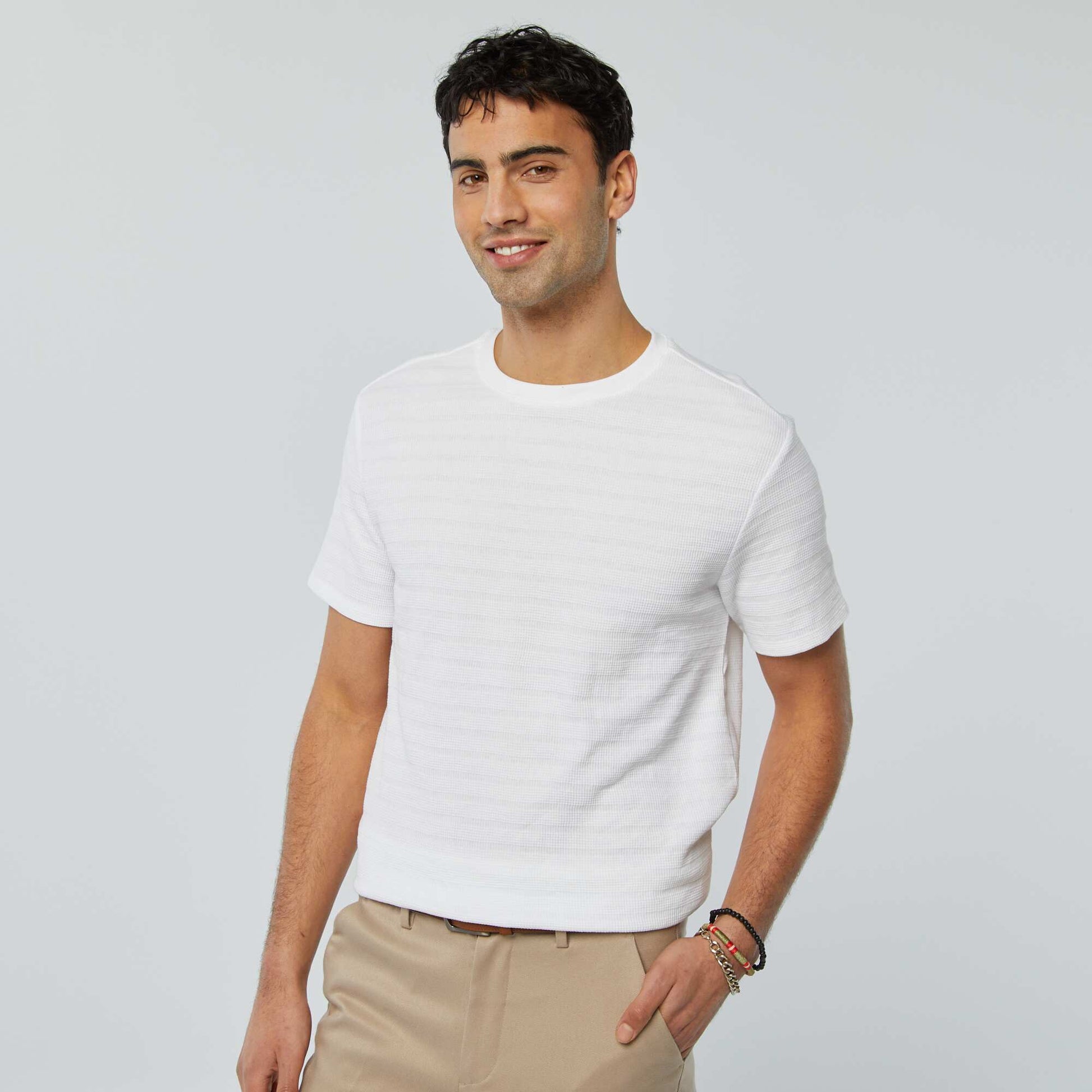 Tee-shirt en maille jacquard graphique BLANC