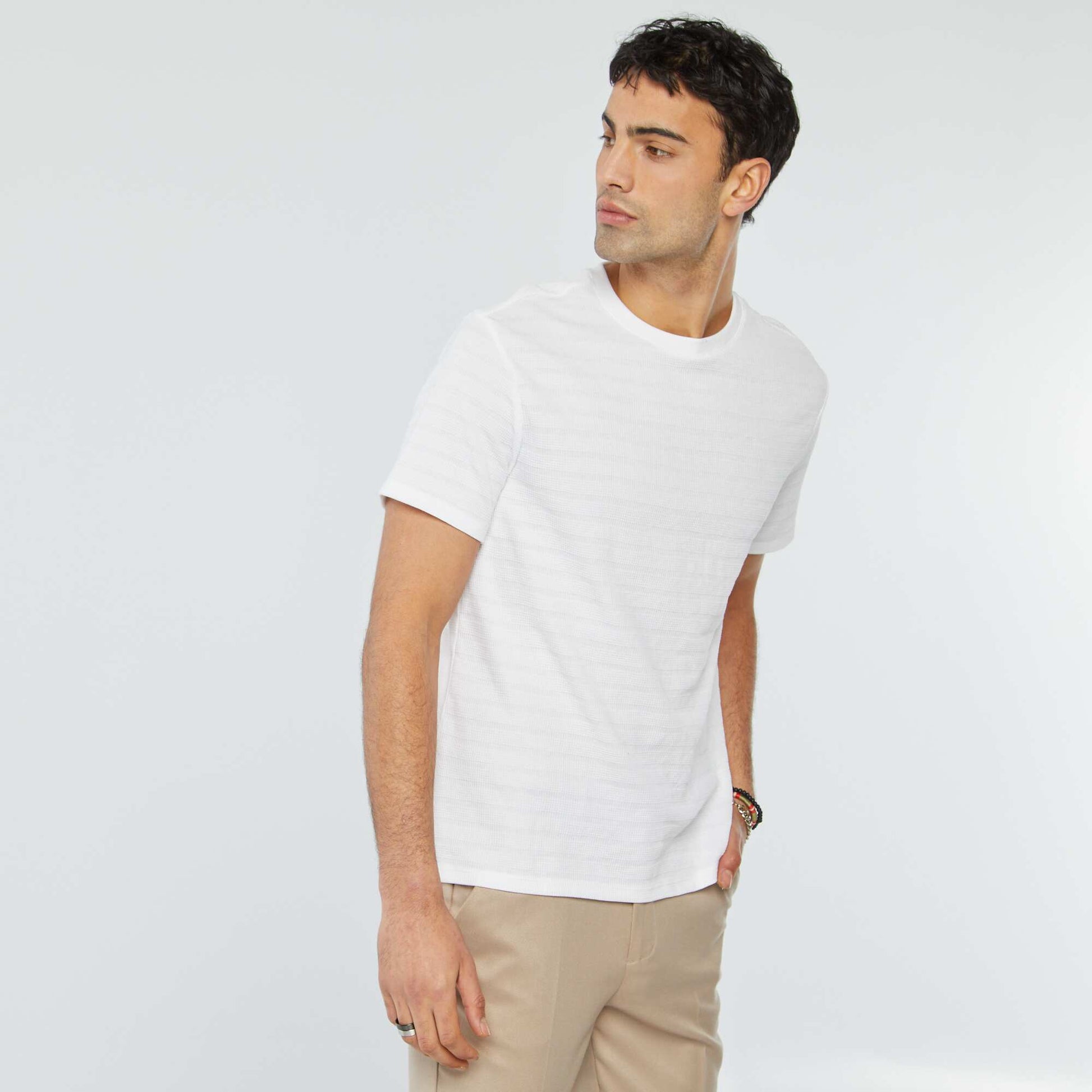 Tee-shirt en maille jacquard graphique BLANC