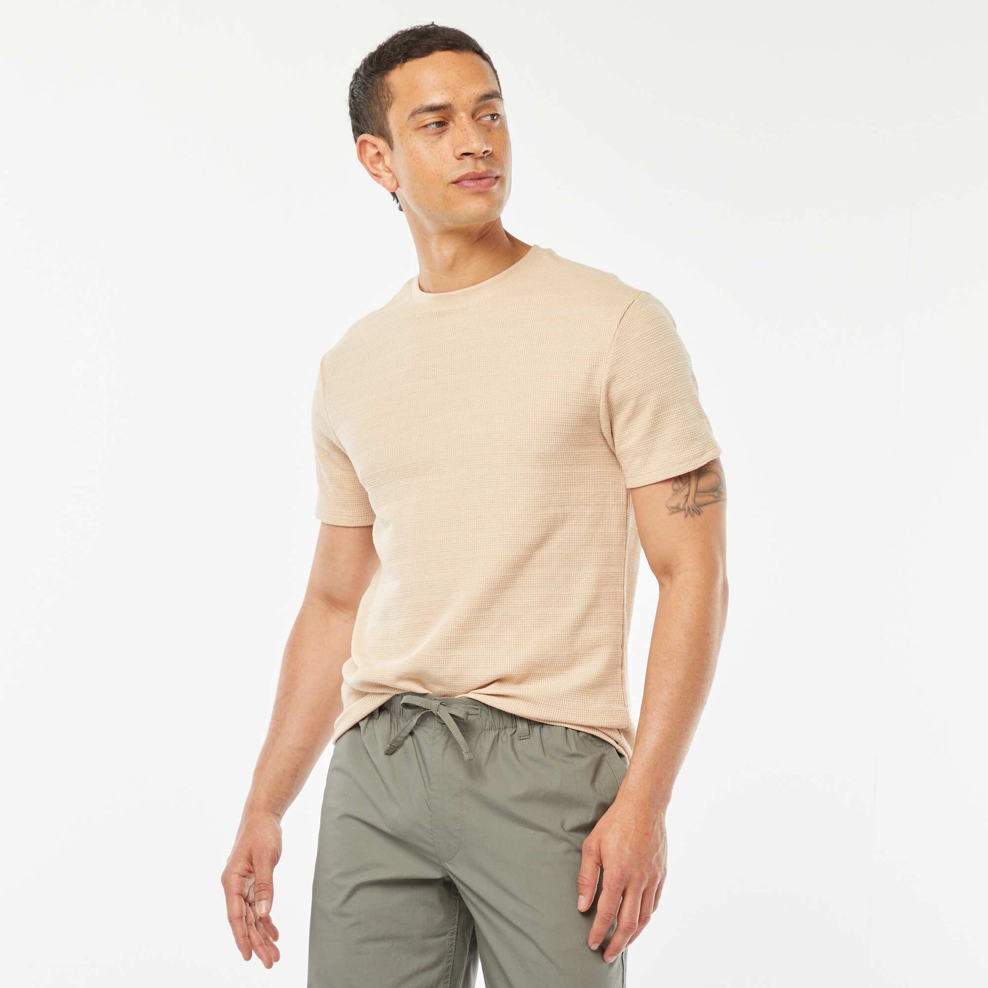 Tee-shirt en maille jacquard graphique BEIGE