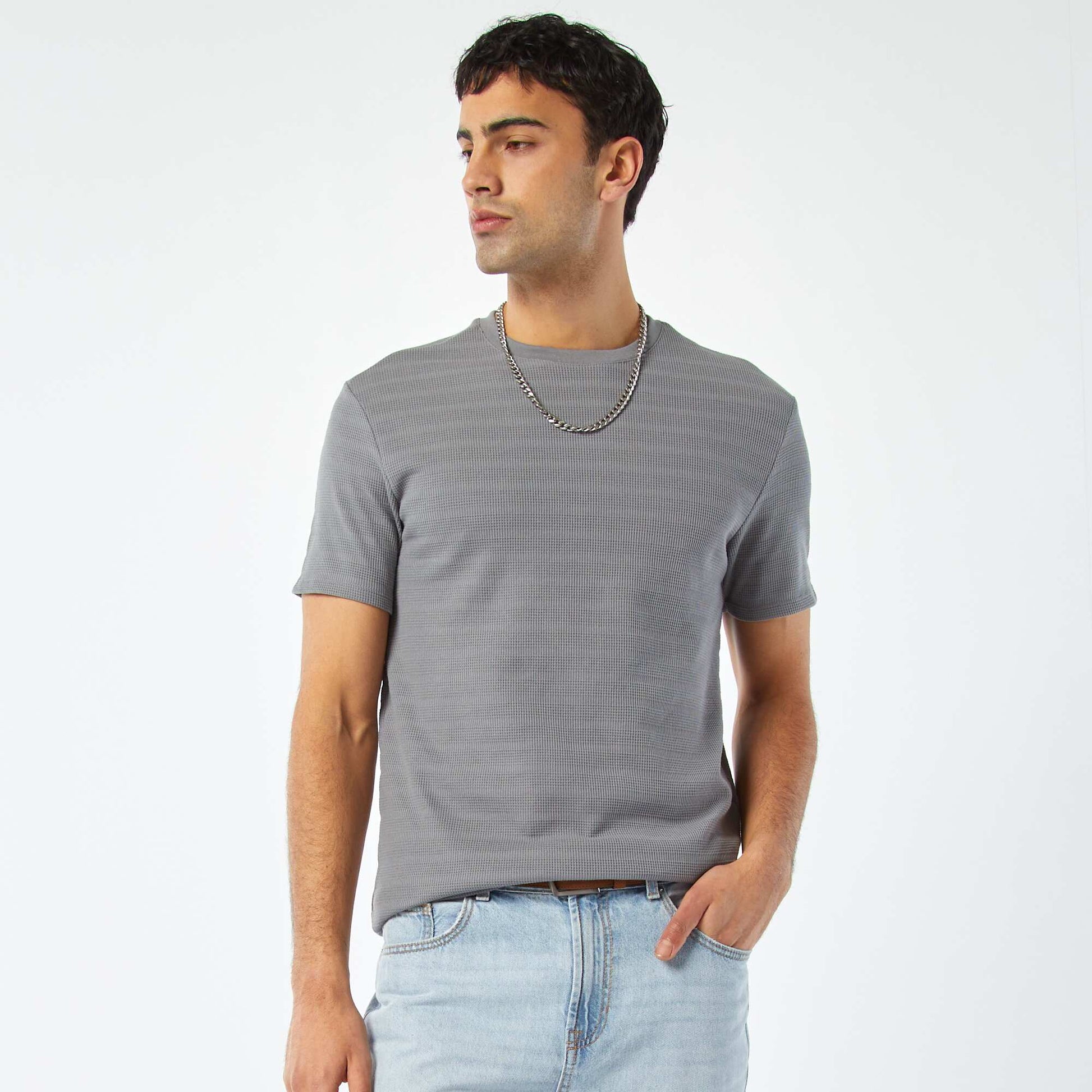 Tee-shirt en maille jacquard graphique GRIS
