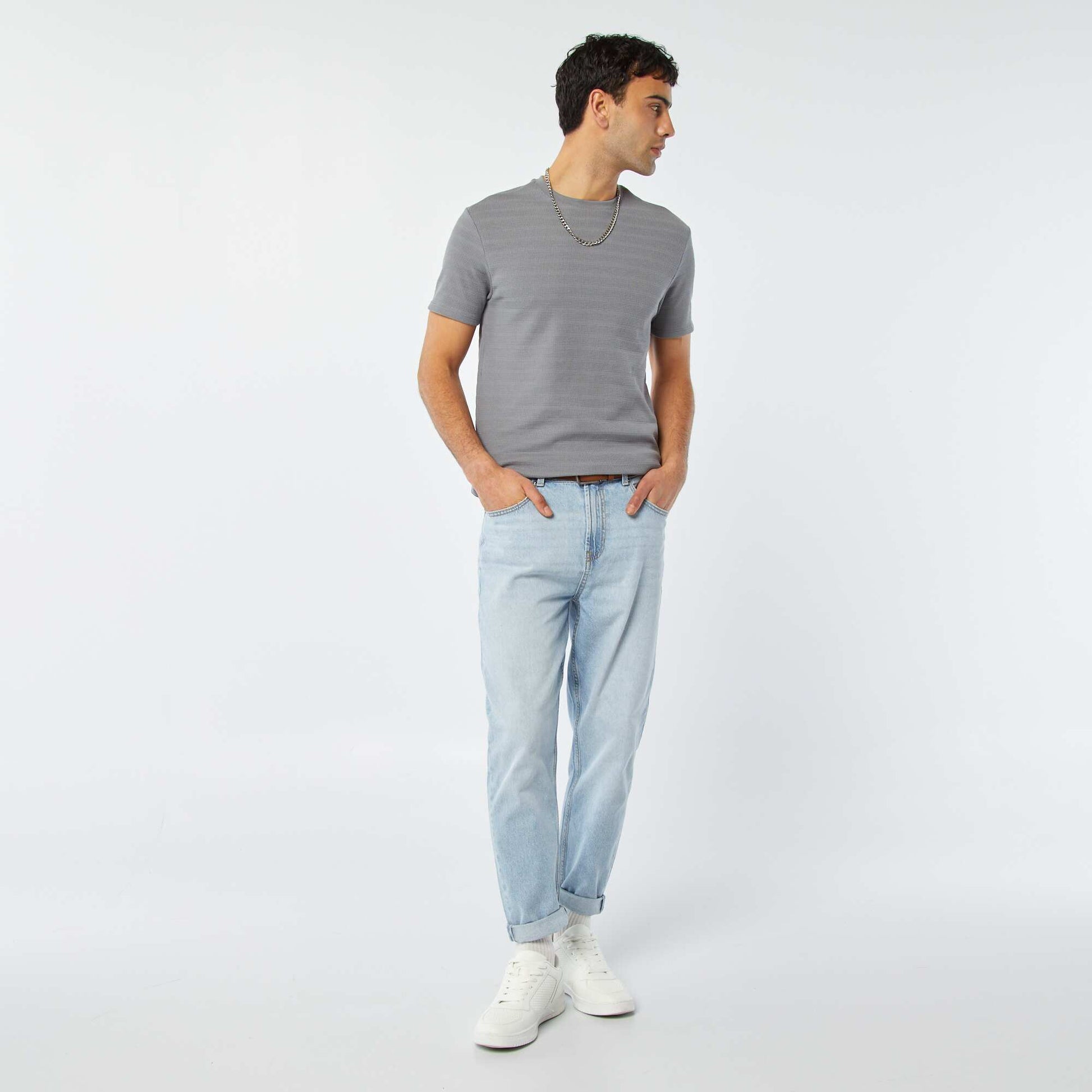 Tee-shirt en maille jacquard graphique GRIS