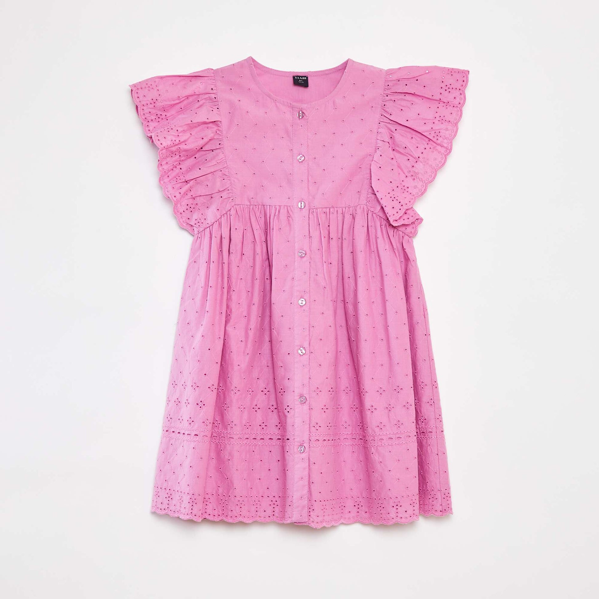 Robe avec broderies all over et volants aux emmanchures ROSE