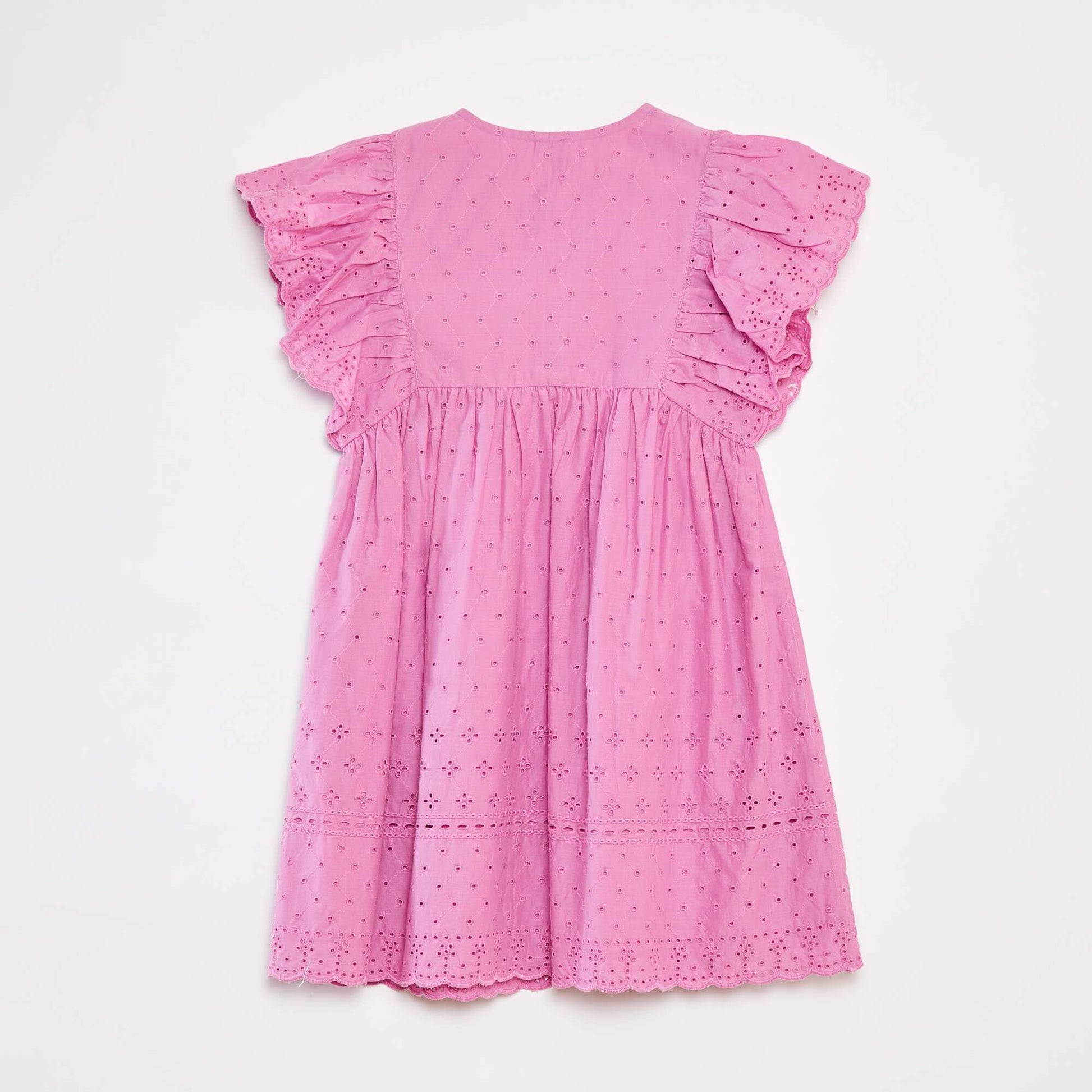 Robe avec broderies all over et volants aux emmanchures ROSE