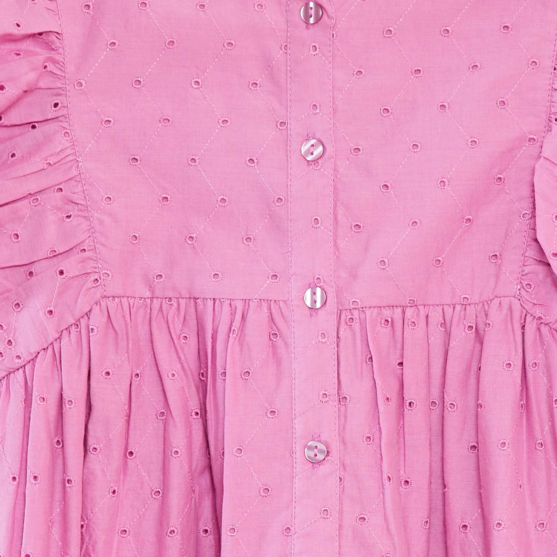 Robe avec broderies all over et volants aux emmanchures ROSE