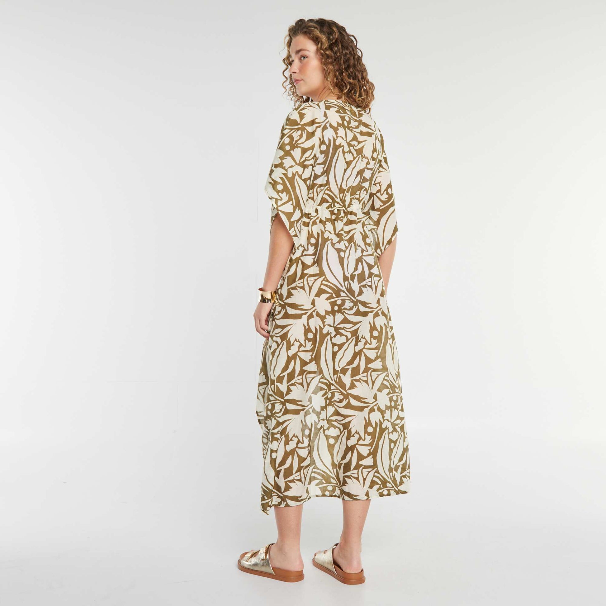 Robe de plage longue ouverte imprimée IMPRIMé FEUILLES