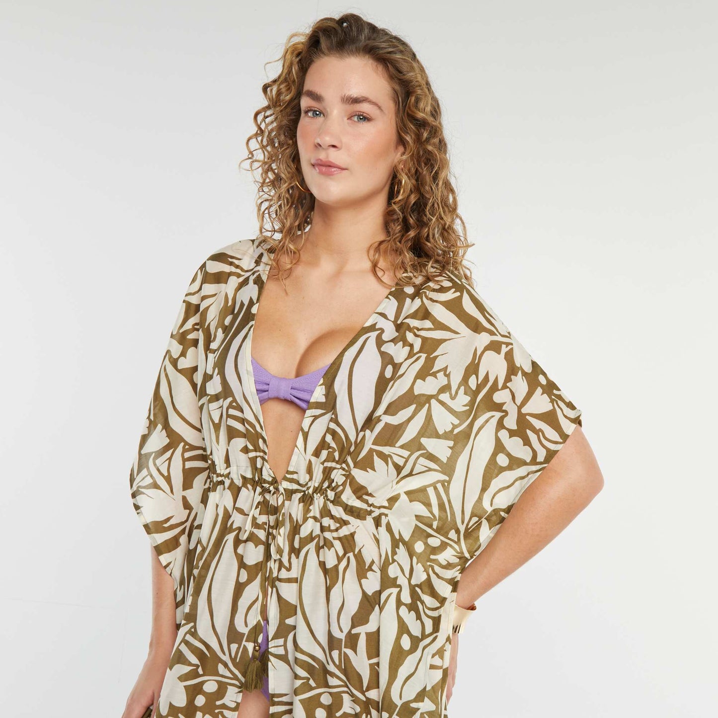 Robe de plage longue ouverte imprimée IMPRIMé FEUILLES