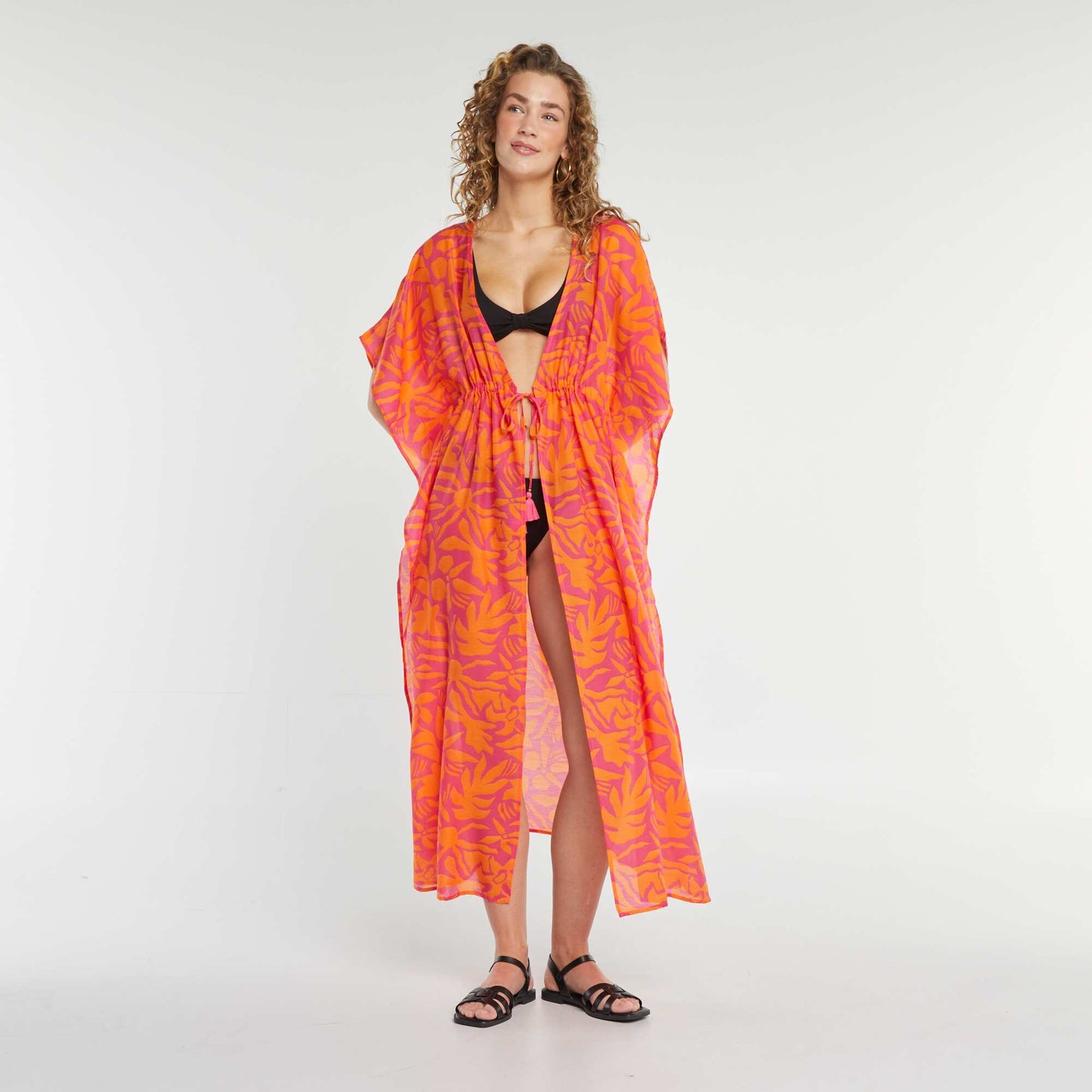 Robe de plage longue ouverte imprimée ROSE